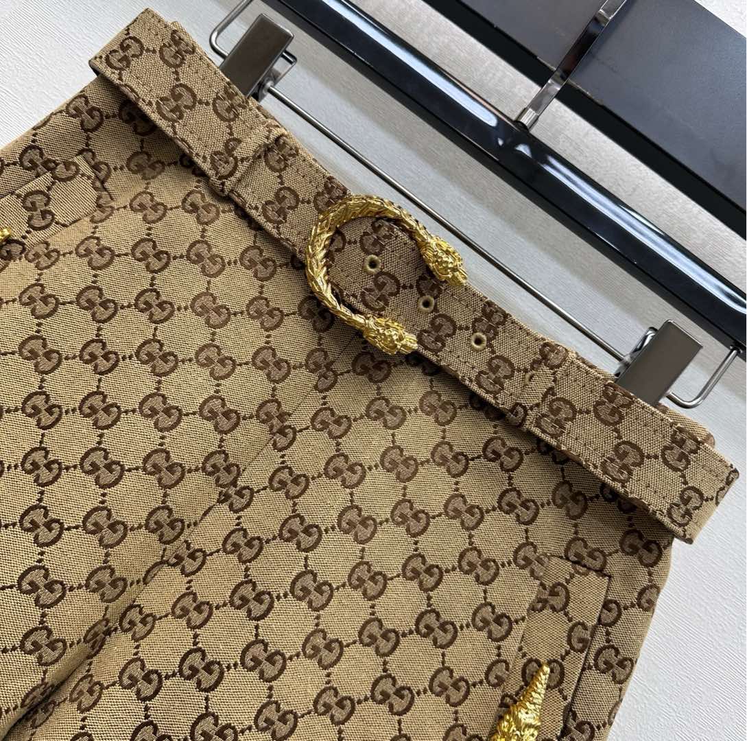 GG Shorts Horsebit Belt Beige Monogram Canvas Jacquard 349812