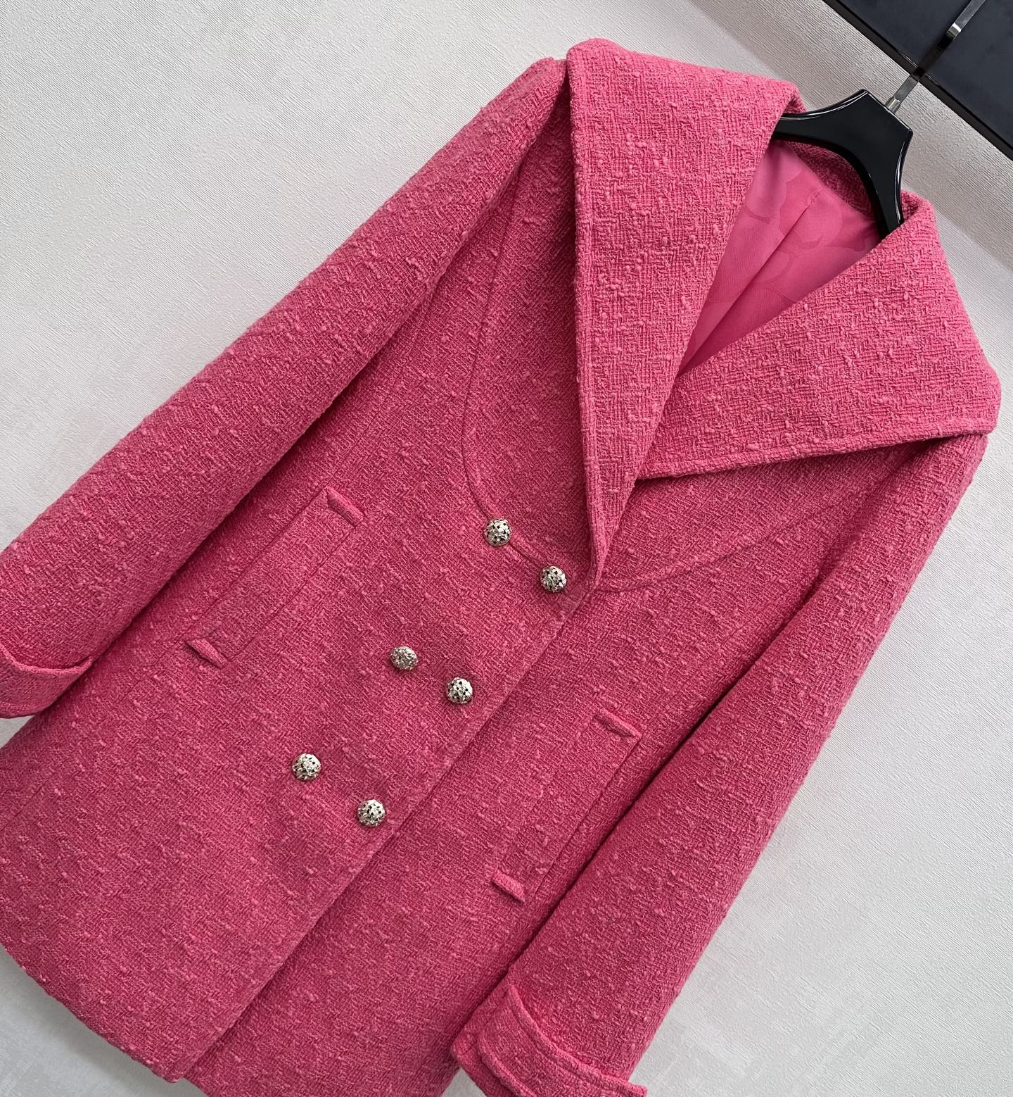 CC Double-breasted Wool Coat Fuchsia Pink Cotton 350261