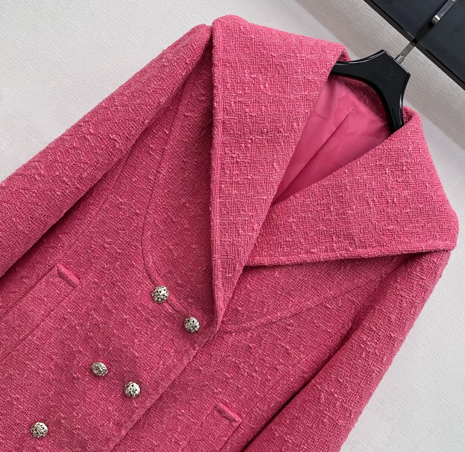 CC Double-breasted Wool Coat Fuchsia Pink Cotton 350261