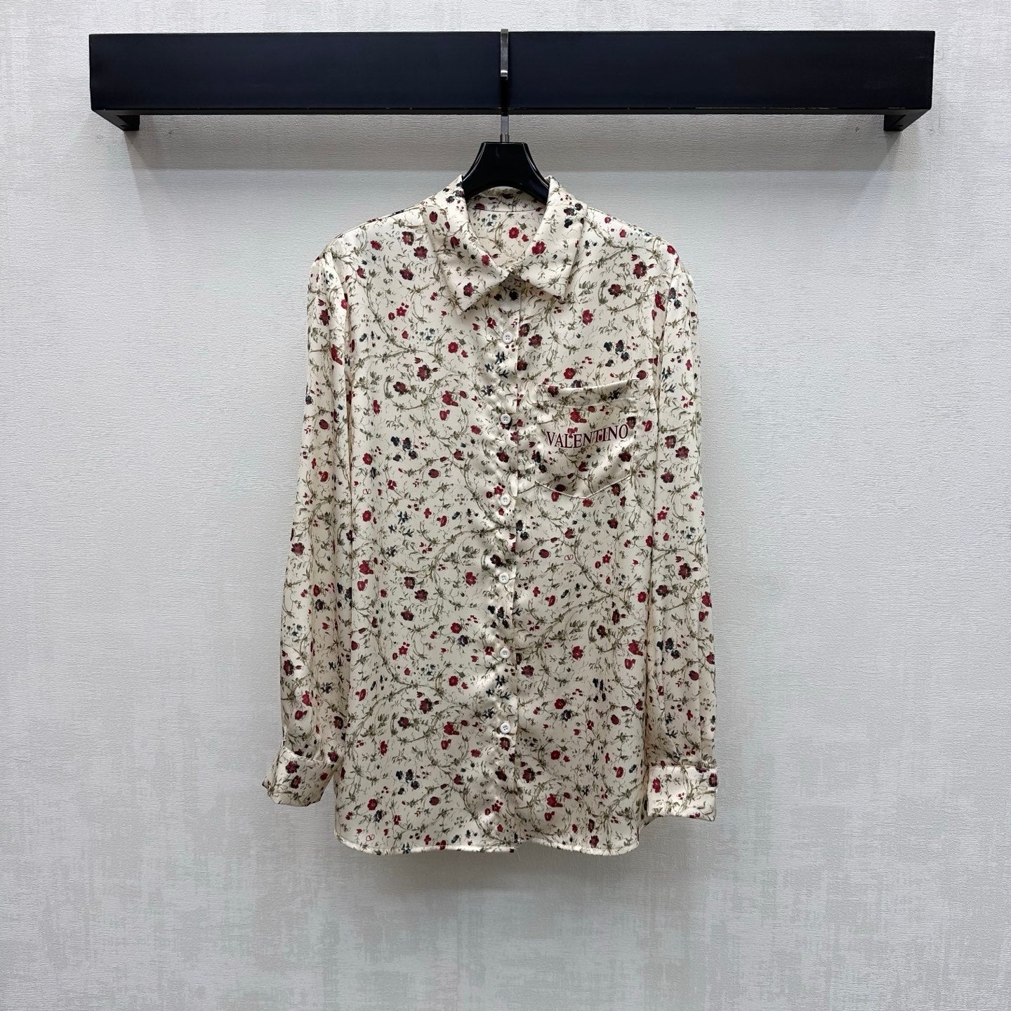 Valentino 26s Floral Print Shirt Ivory Silk 363990