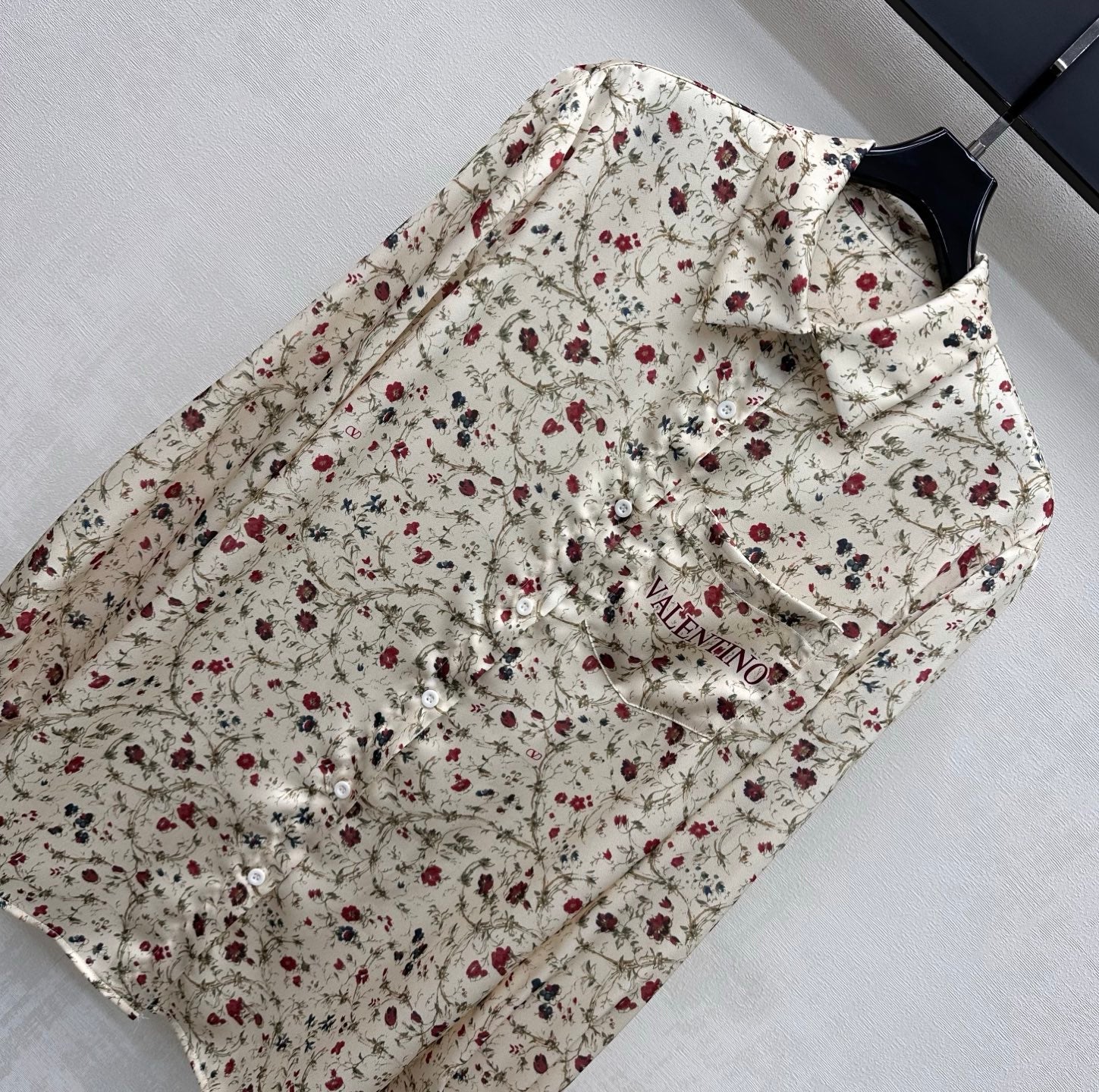 Valentino 26s Floral Print Shirt Ivory Silk 363990
