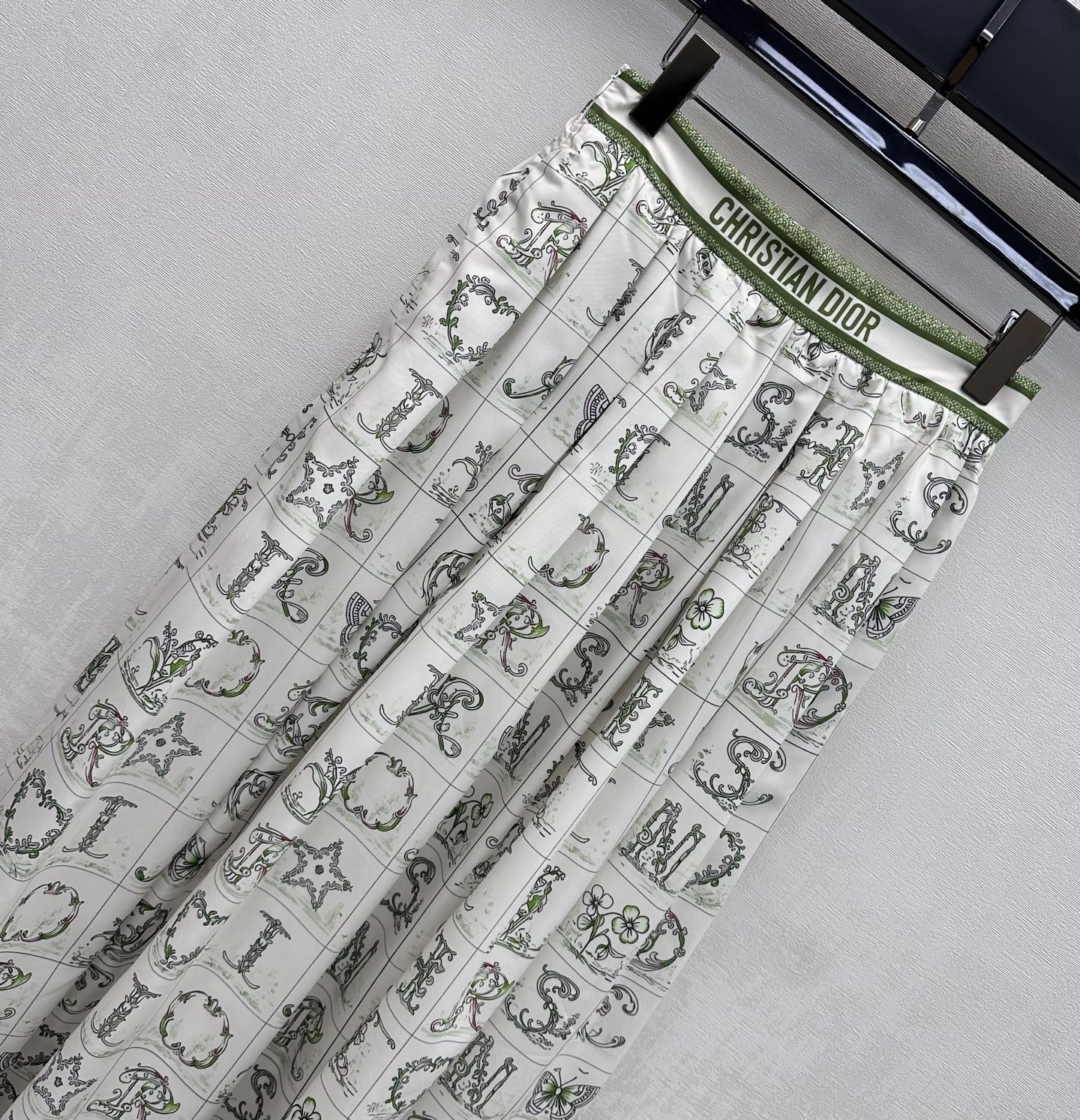 CD 26s Monogrammed Midi Skirt White Green Polyester Fiber