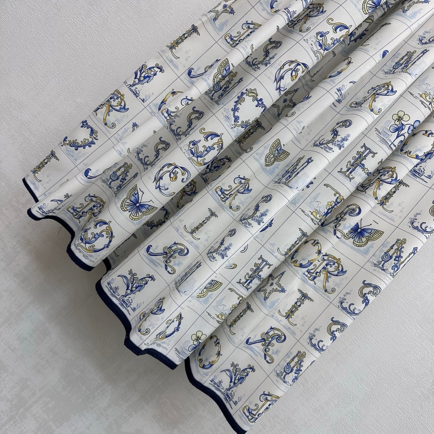 CD 26s Monogrammed Midi Skirt White Navy Blue Polyester Fiber