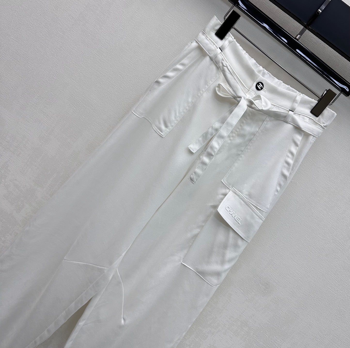 CC 26s Straight-Leg Trousers White Linen Rayon Polyester 363900