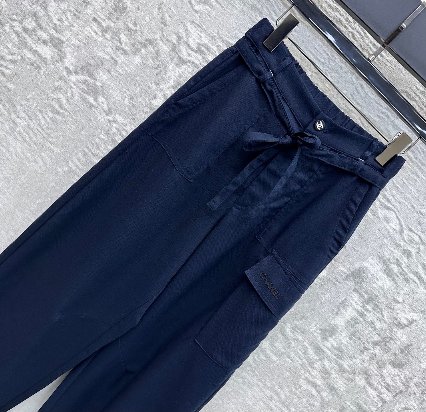 CC 26s Straight-Leg Trousers Navy Blue Linen Rayon Polyester 363902