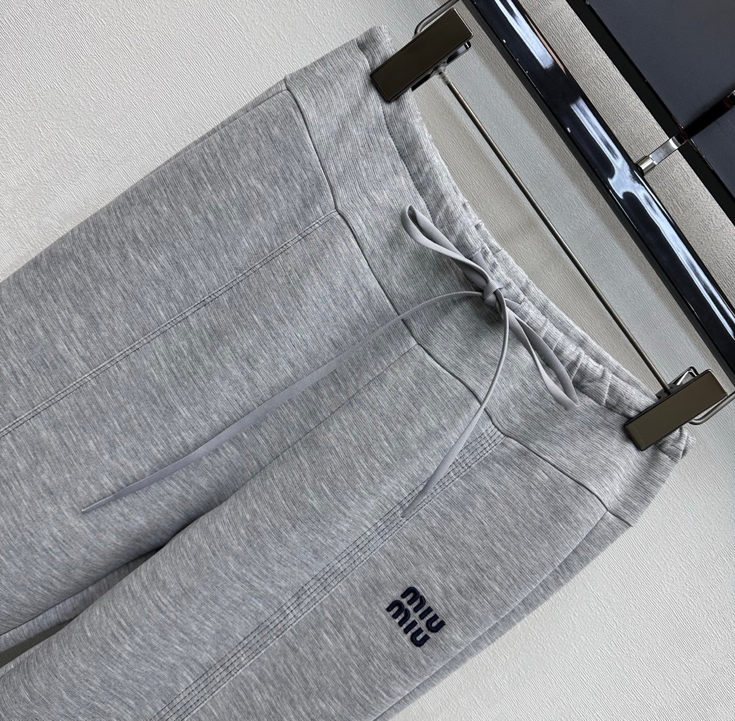 Miu 26s Drawstring Flared Trousers Grey Polyester 363803