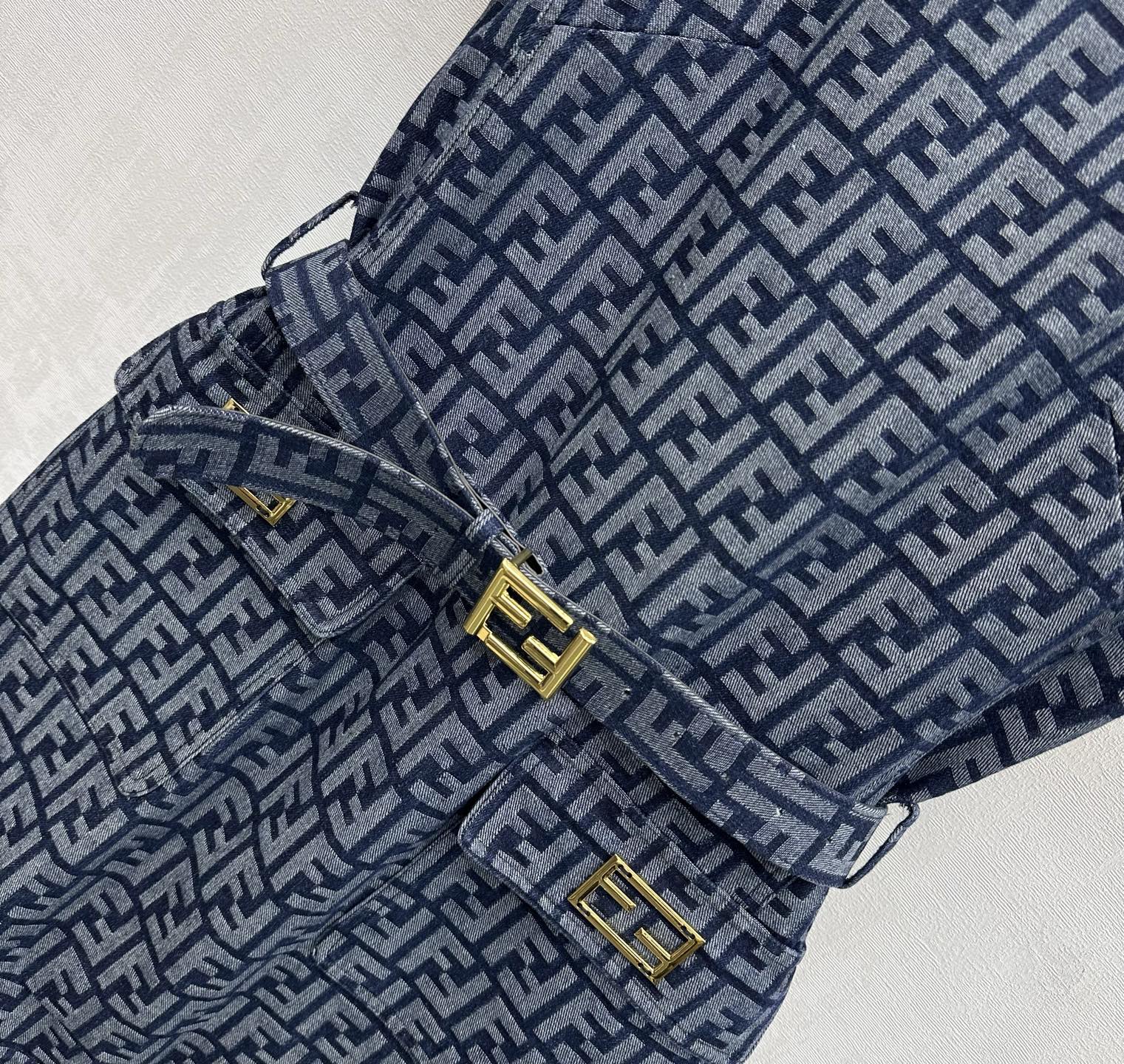 Fendi 26s Dress Grey Blue Jacquard Denim 366967