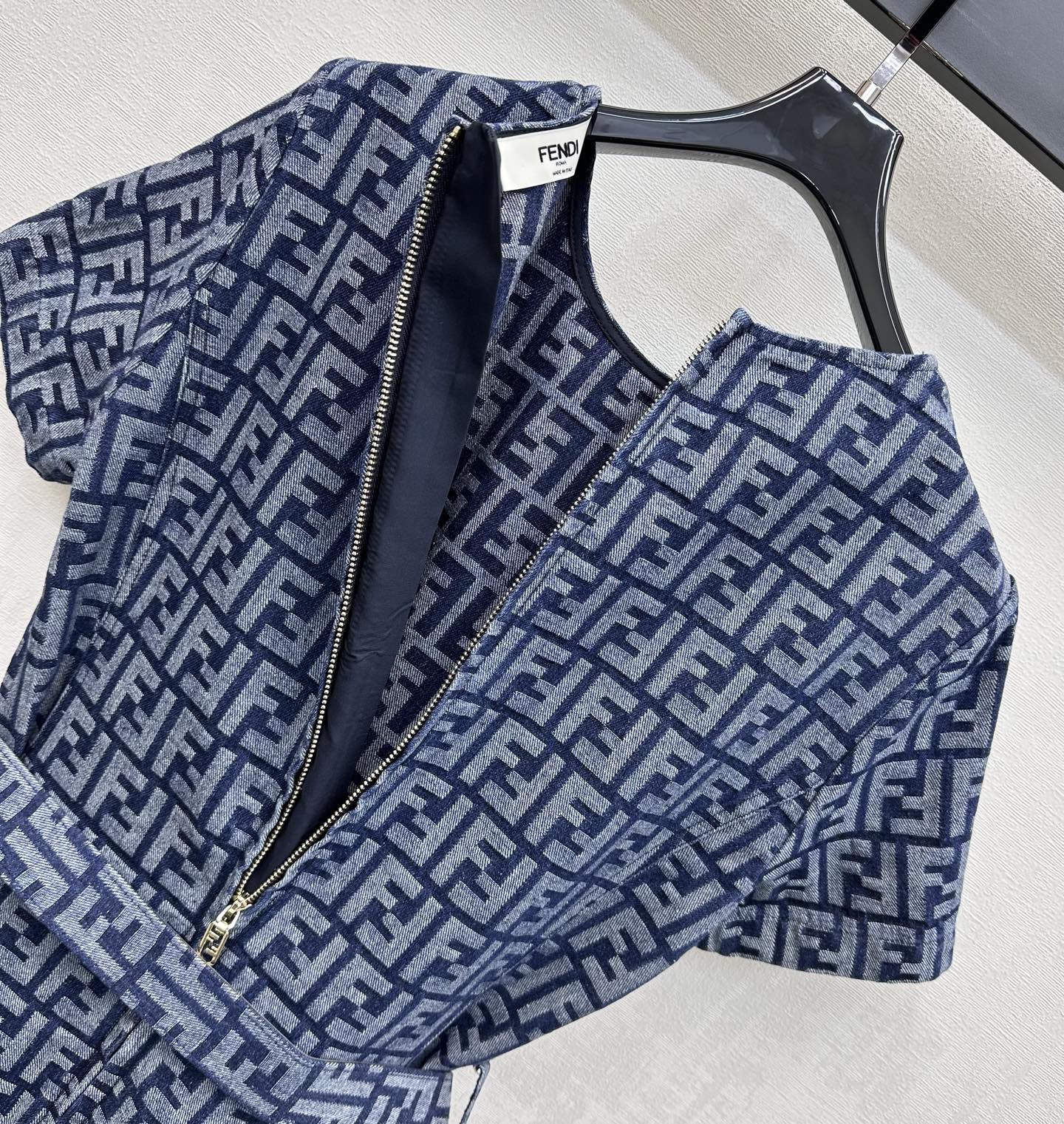 Fendi 26s Dress Grey Blue Jacquard Denim 366967