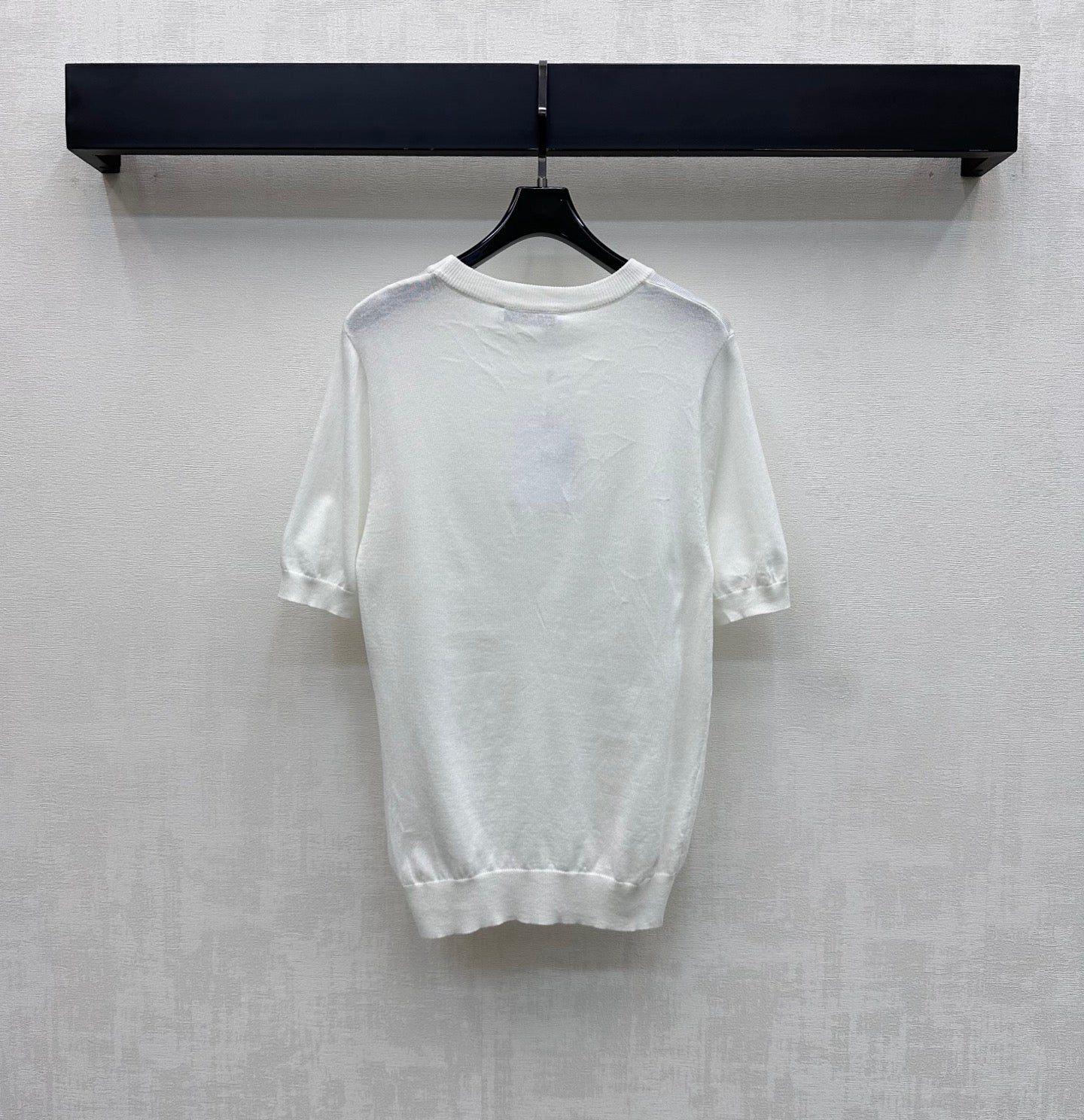 CD Letter Embroidery Short-Sleeve Knit Top White Wool 378372