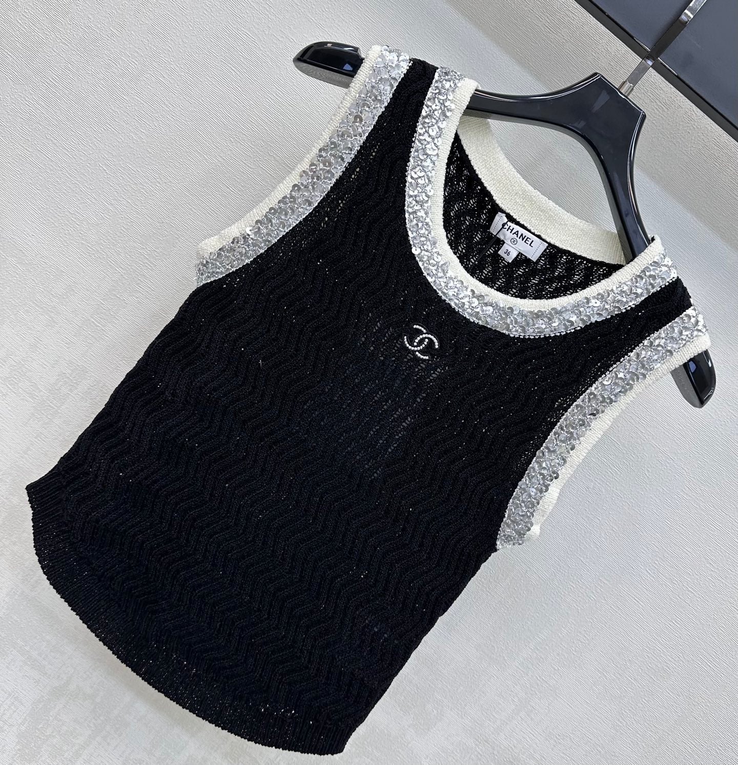 CC 26s Knit Vest Black Wool Polyester 378381