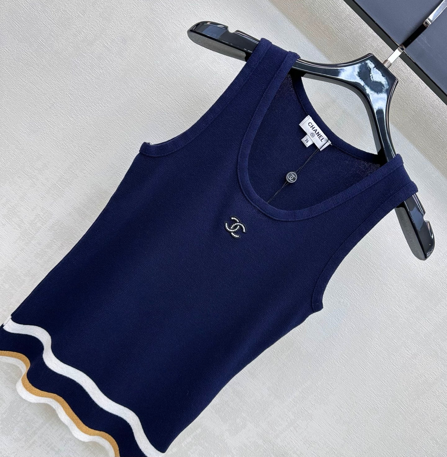 CC Striped Knit Vest Navy Blue Wool Nylon 378302