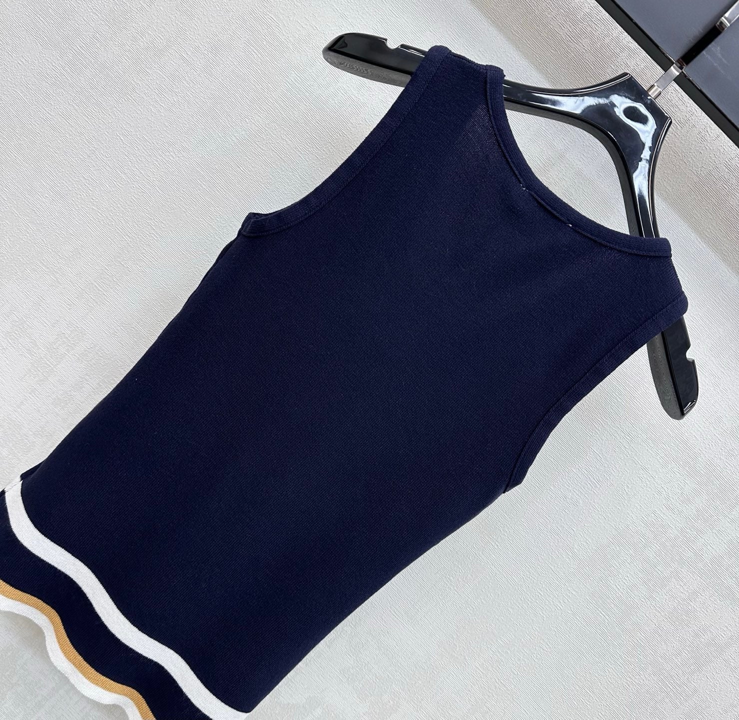 CC Striped Knit Vest Navy Blue Wool Nylon 378302
