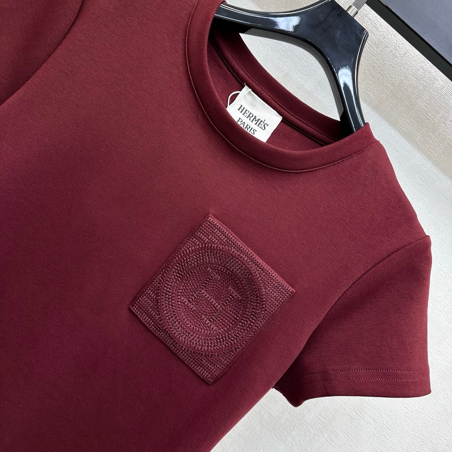 HM 26s Embroidered Pocket T-Shirt Burgundy Cotton 378820