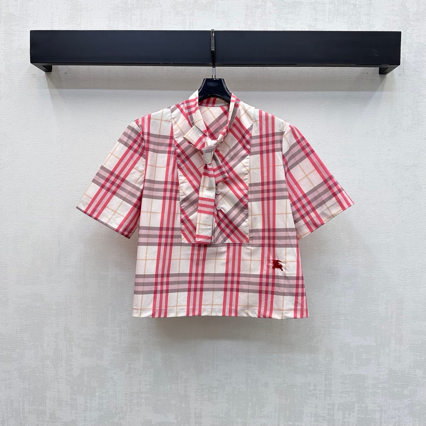 Burberry Checked Shirt Short Set Pink Ivory Polyester