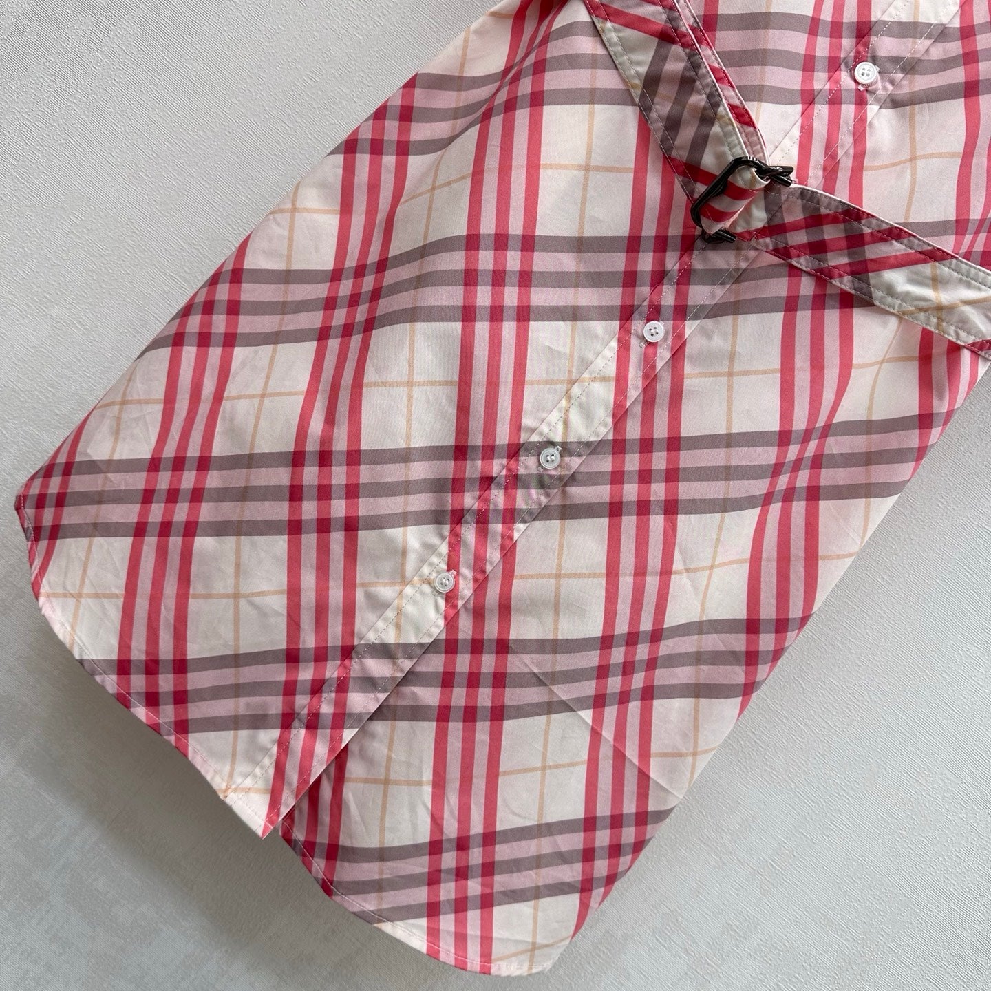 Burberry Checked Mini Shirt Dress Pink Ivory Polyester