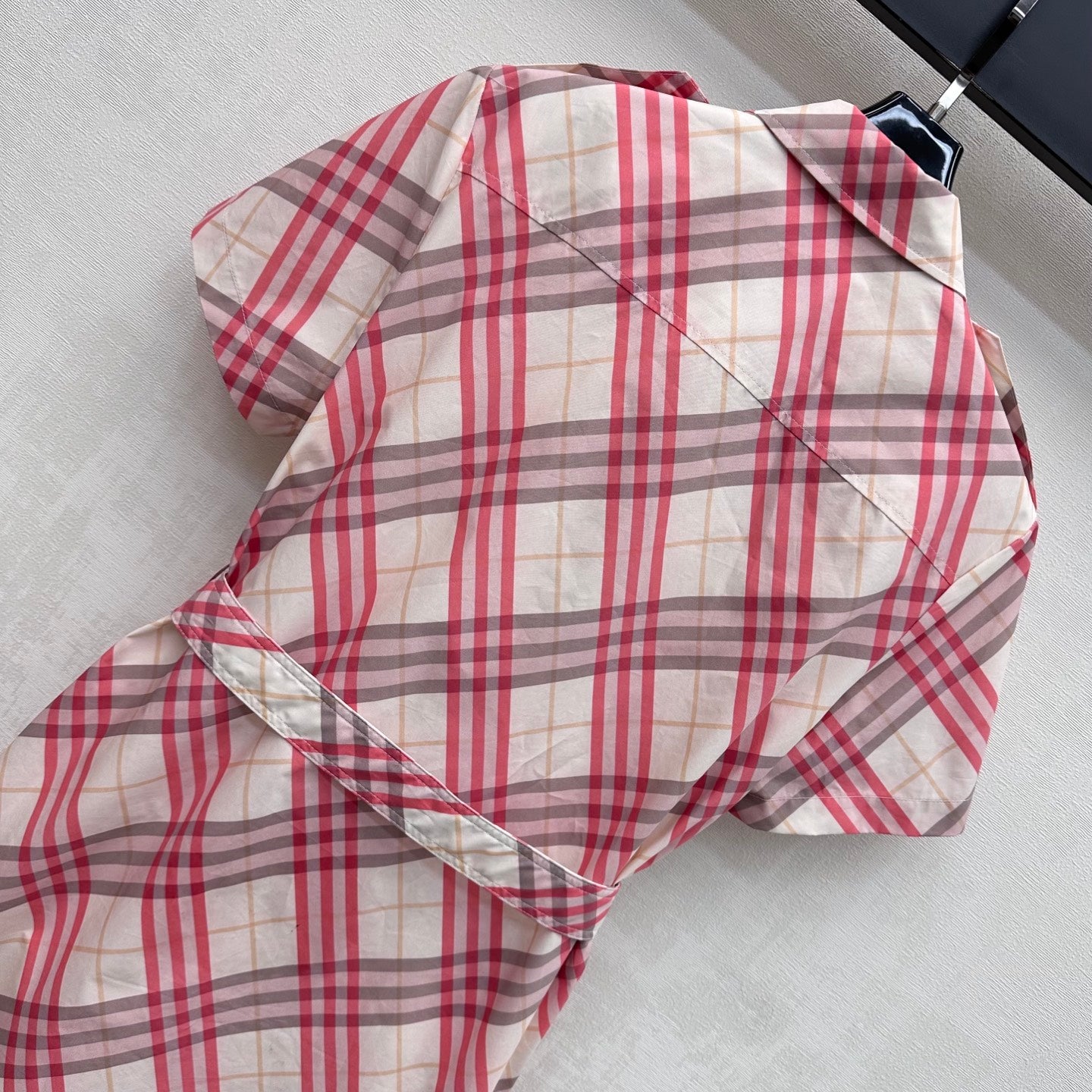 Burberry Checked Mini Shirt Dress Pink Ivory Polyester