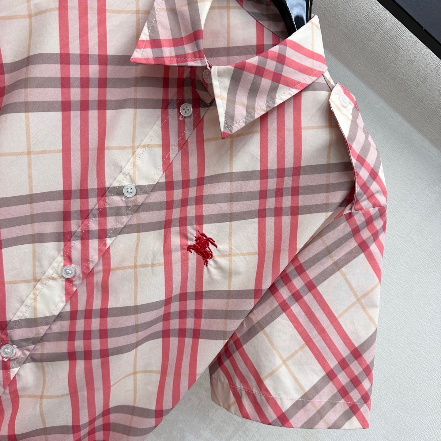 Burberry Checked Mini Shirt Dress Pink Ivory Polyester