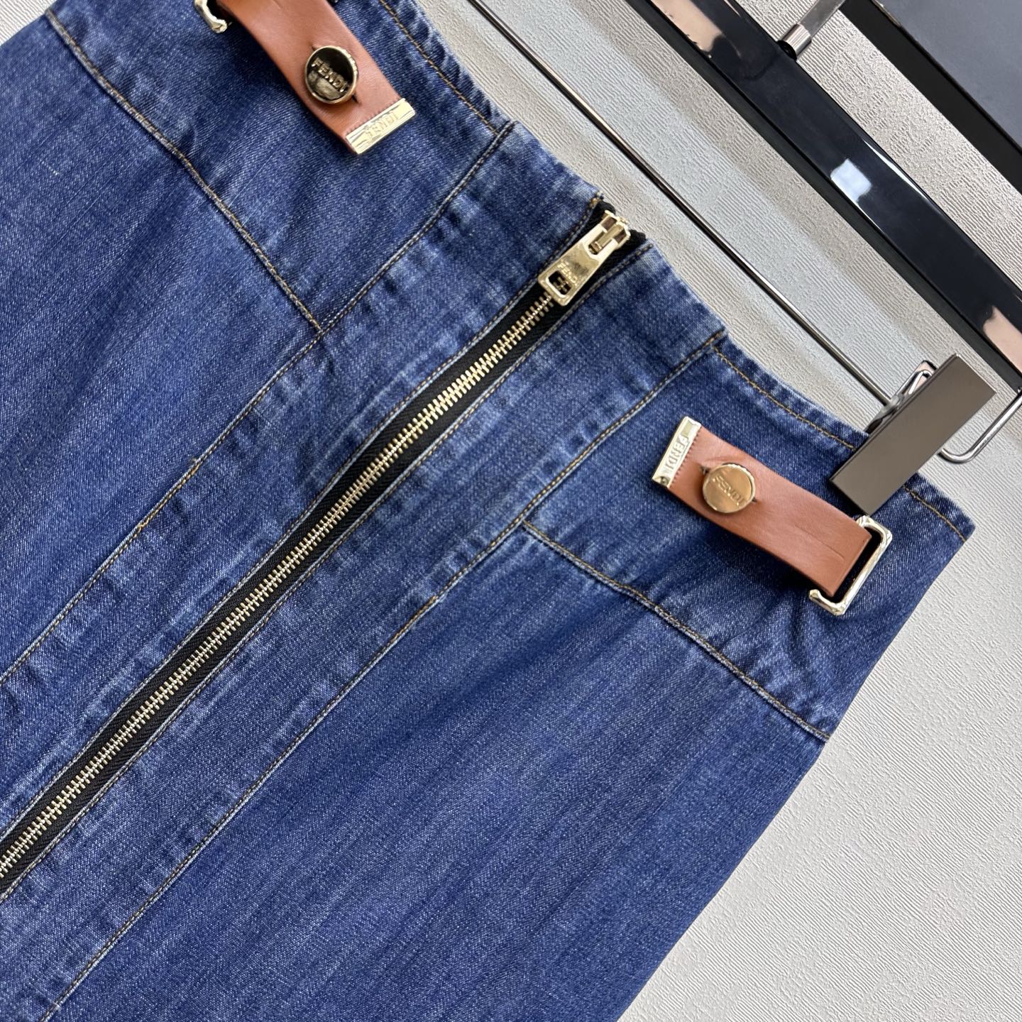 Fendi 26s Slit Skirt Navy Blue Denim 378779