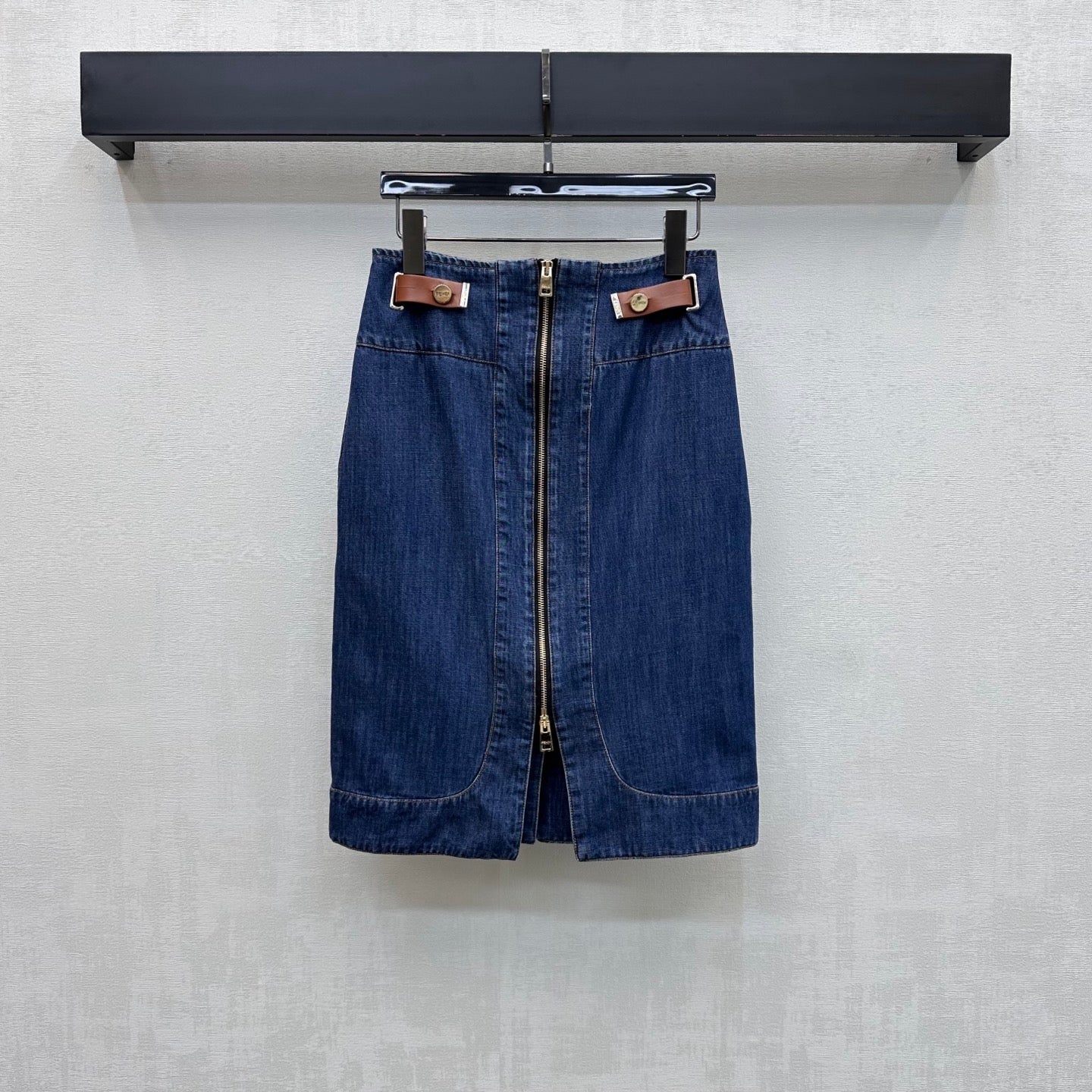 Fendi 26s Slit Skirt Navy Blue Denim 378779