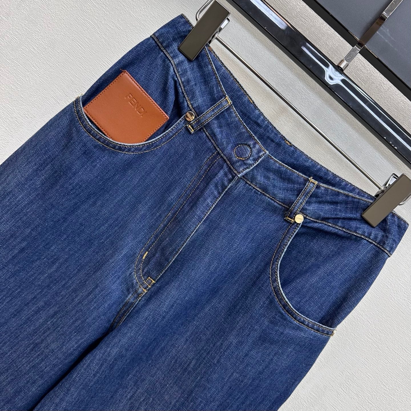 Fendi 26s Straight Leg Trousers Navy Blue Denim 378785
