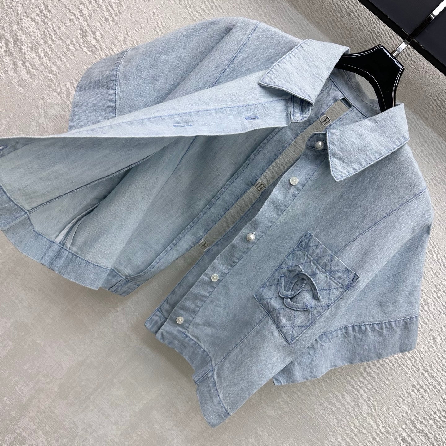 Chanel 26s Short-Sleeve Denim Shirt 1434