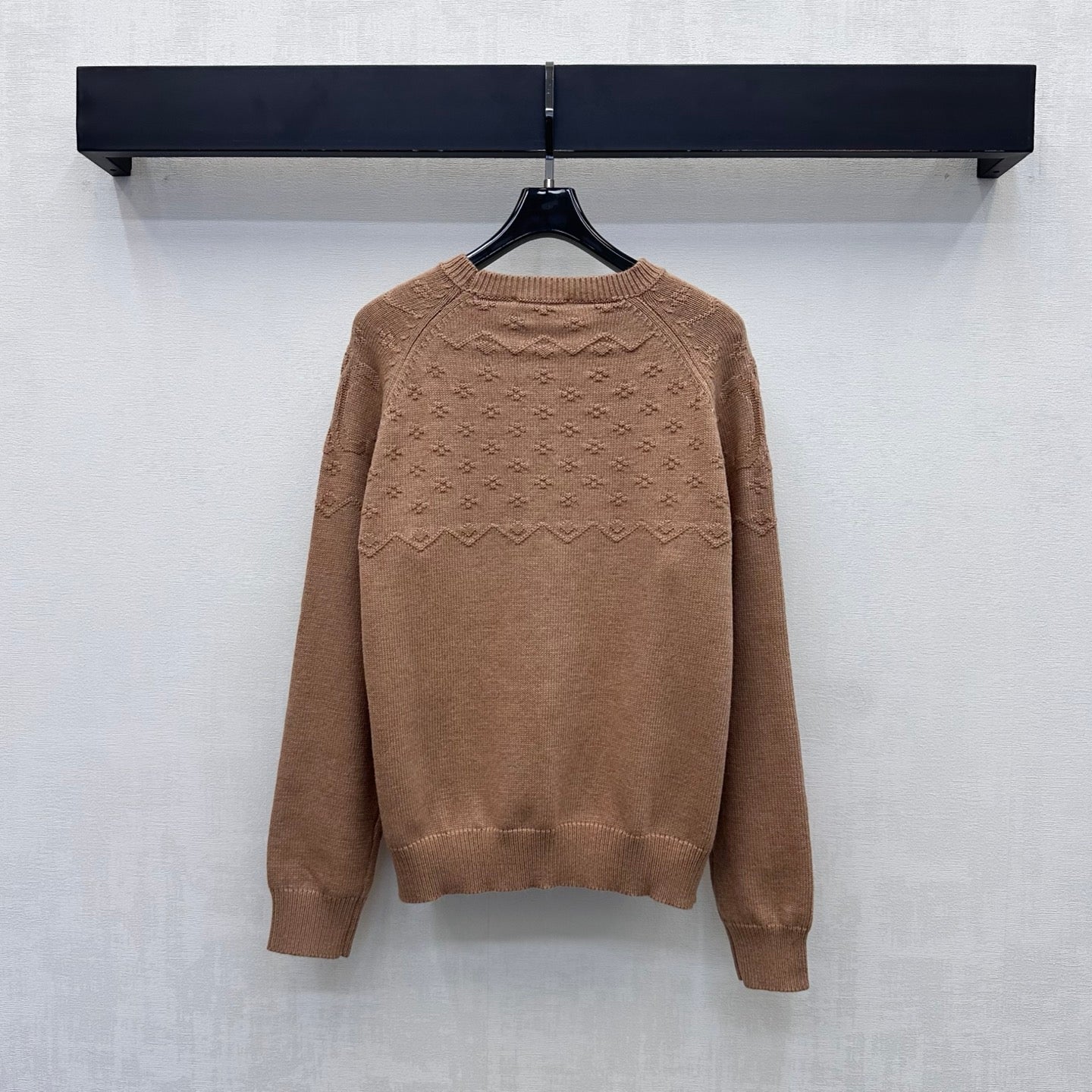 Celine 26s Jacquard Knit Long-Sleeved Top Brown Wool 421313