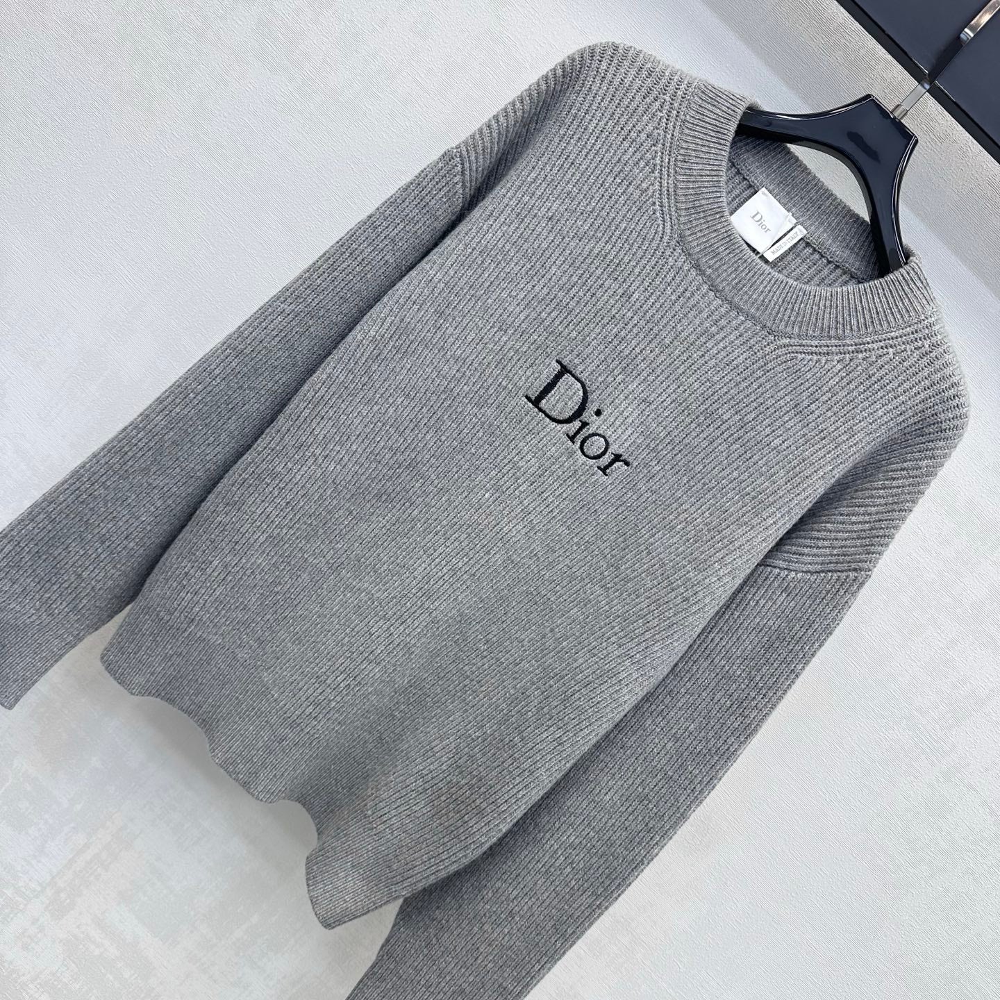 CD 26s Embroidered Knitted Long-Sleeve Top Grey Wool Cashmere 421320