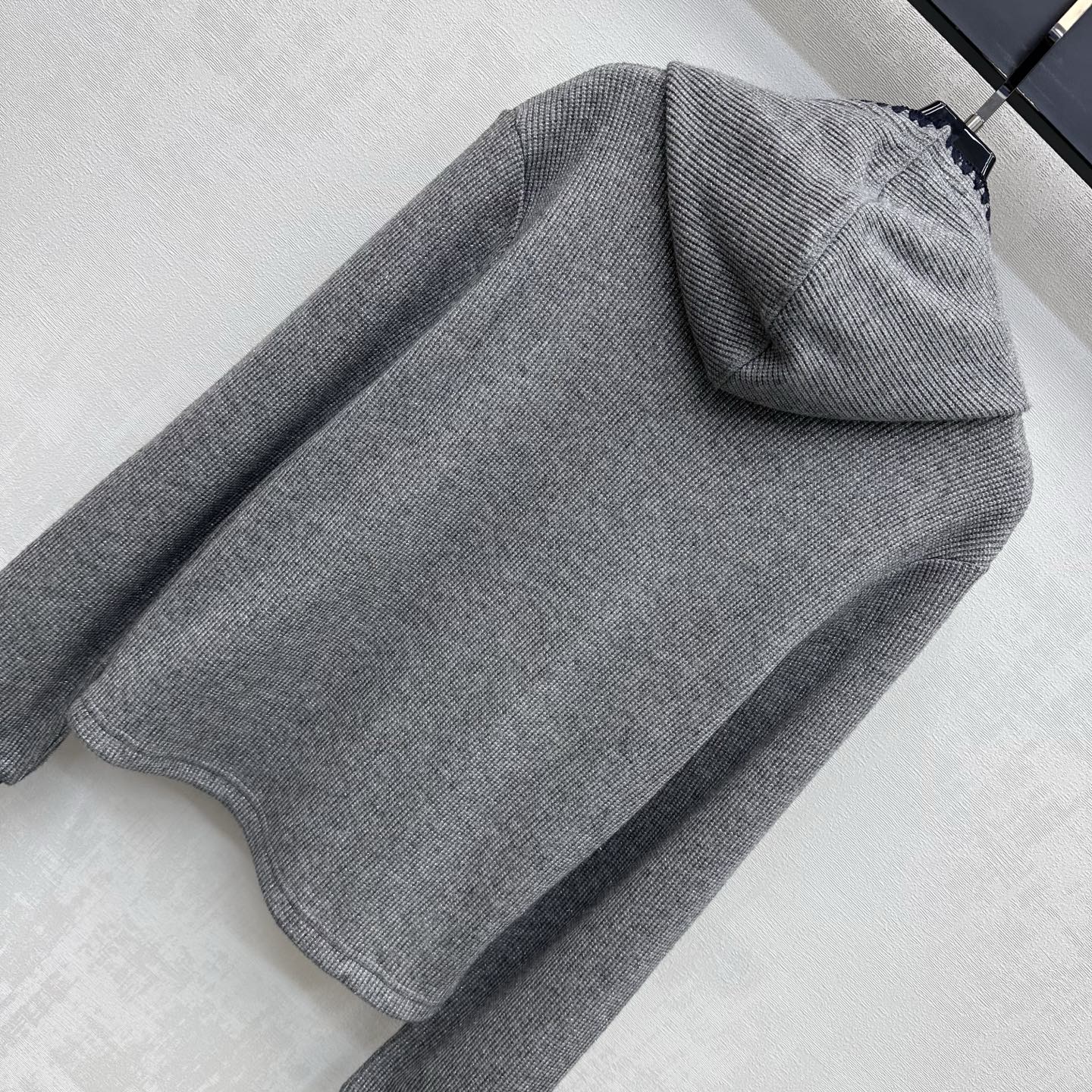 Miu 26s Waffle Hooded Sweatshirt Grey Wool 422647