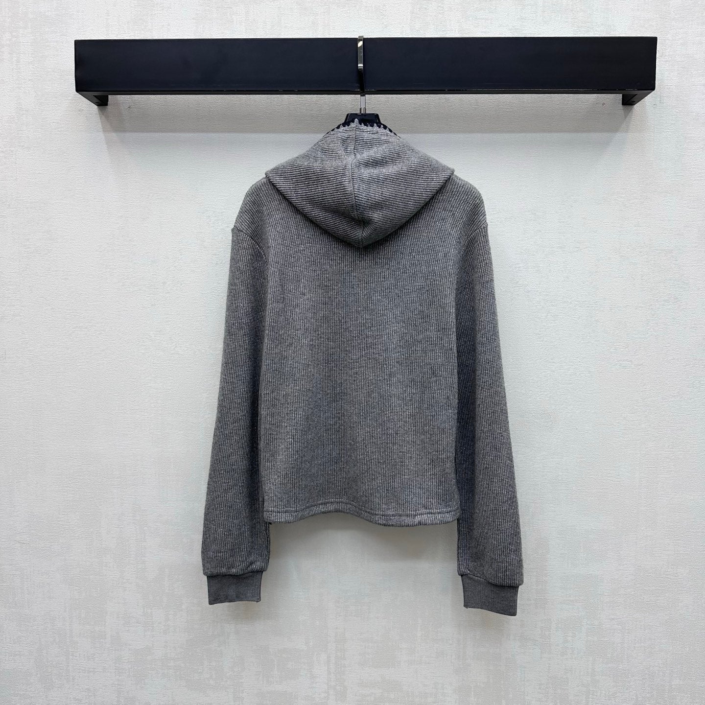 Miu 26s Waffle Hooded Sweatshirt Grey Wool 422647