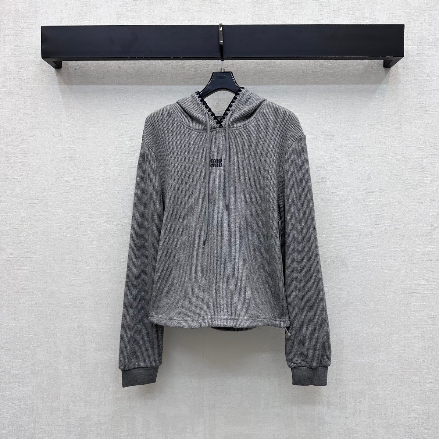 Miu 26s Waffle Hooded Sweatshirt Grey Wool 422647