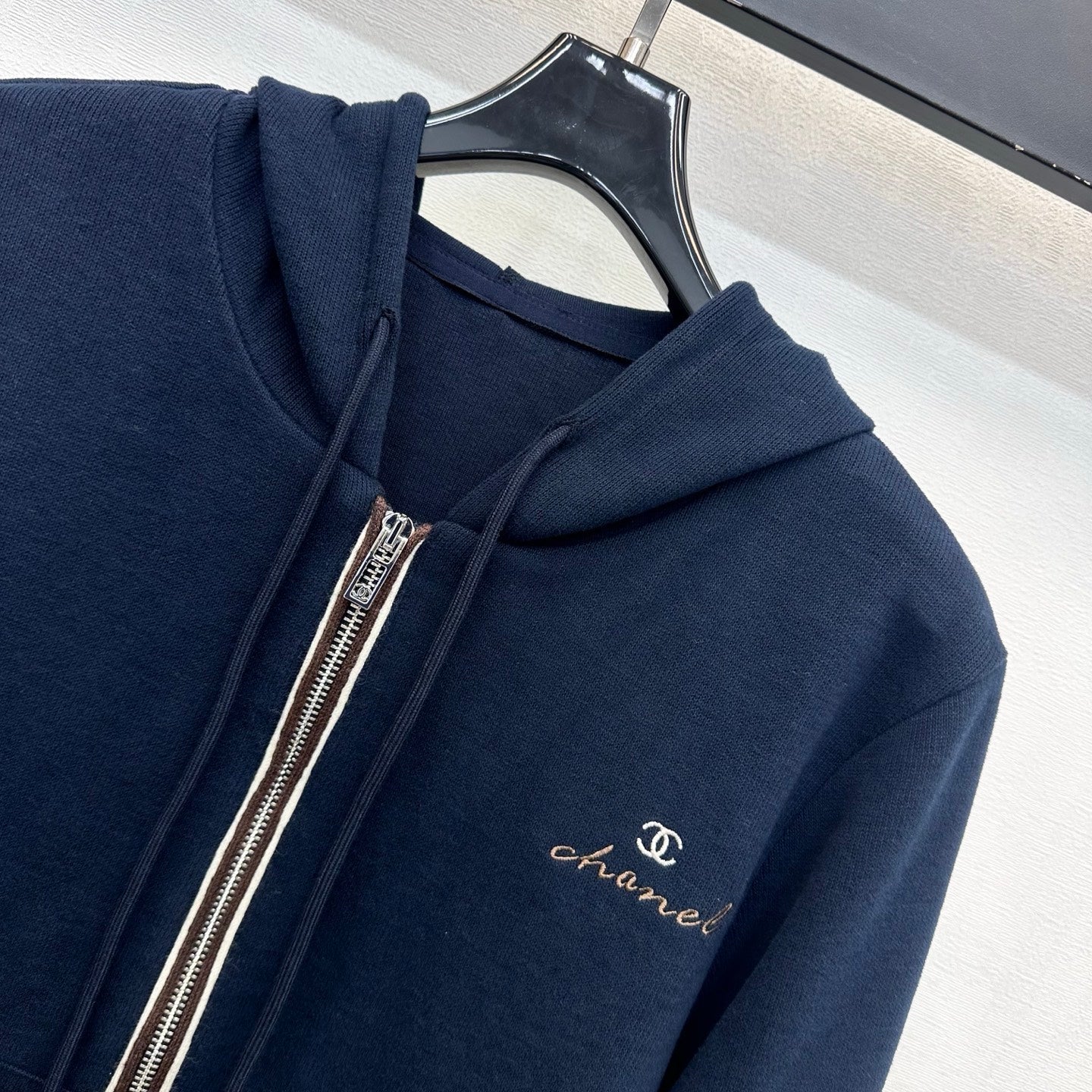 CC 26s Embroidered Hooded Cardigan Navy Blue Wool Polyester 422573