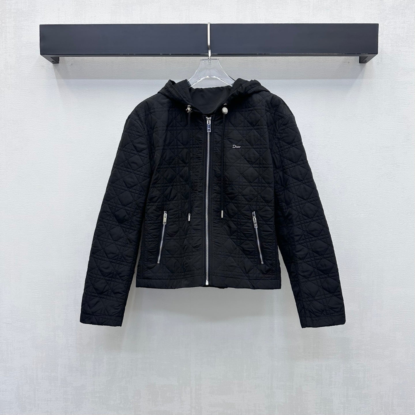 CD 26s Cannage Quilted Hooded Jacket Black Cotton 427540