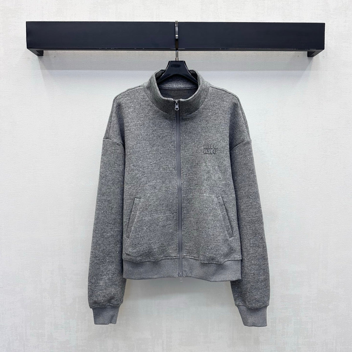 Miu Miu Zip Up Jacket Grey Wool Blend 434187