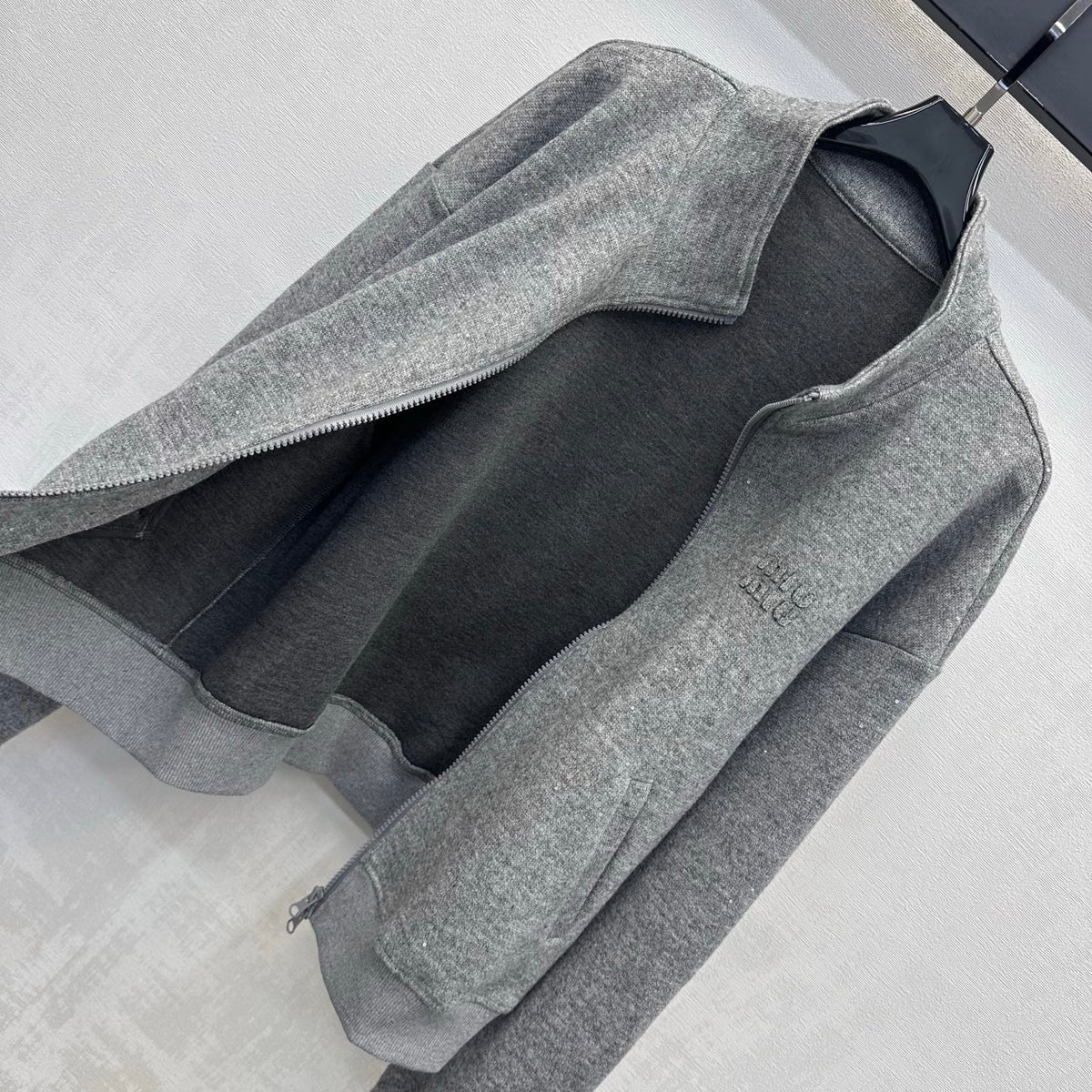 Miu Miu Zip Up Jacket Grey Wool Blend 434187