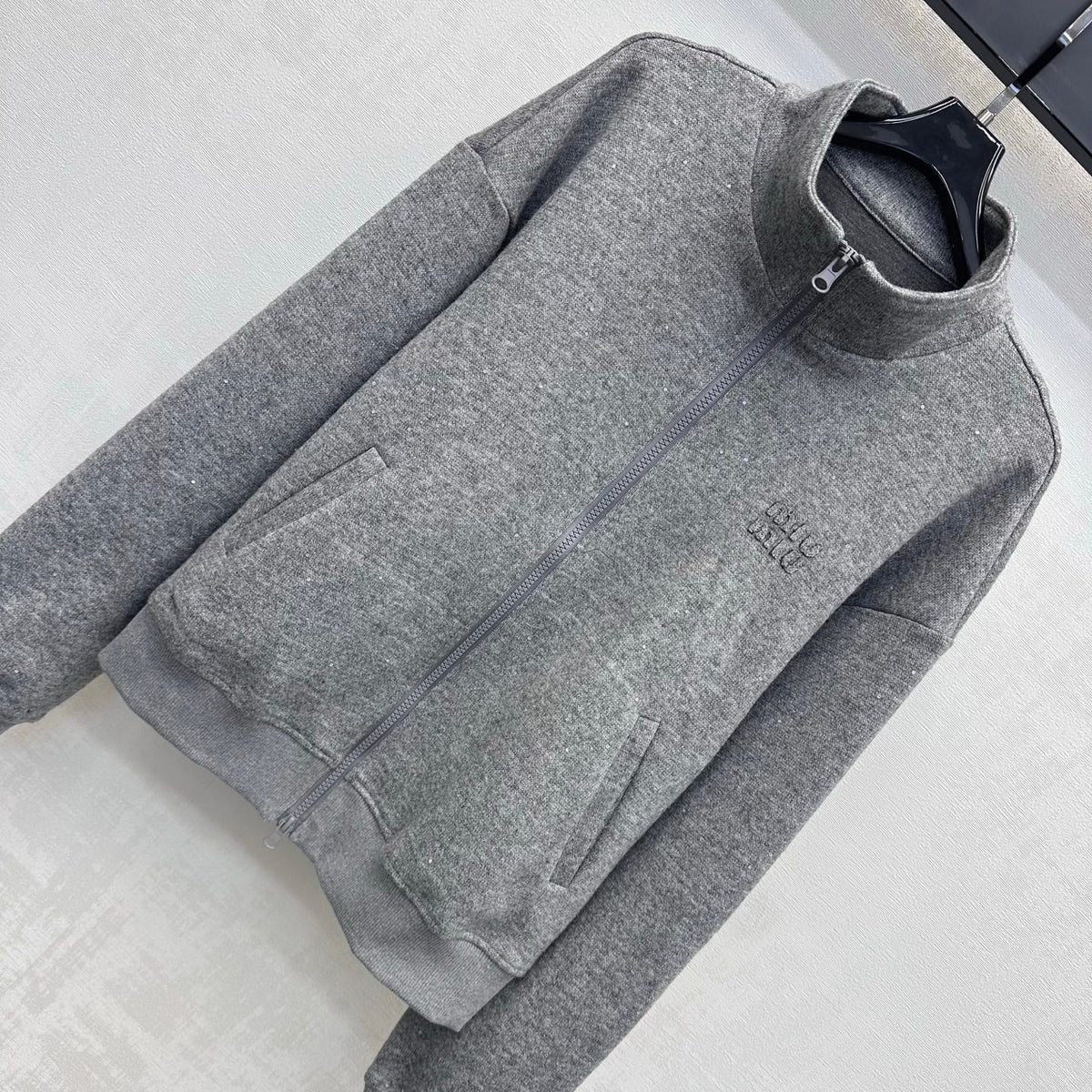 Miu Miu Zip Up Jacket Grey Wool Blend 434187