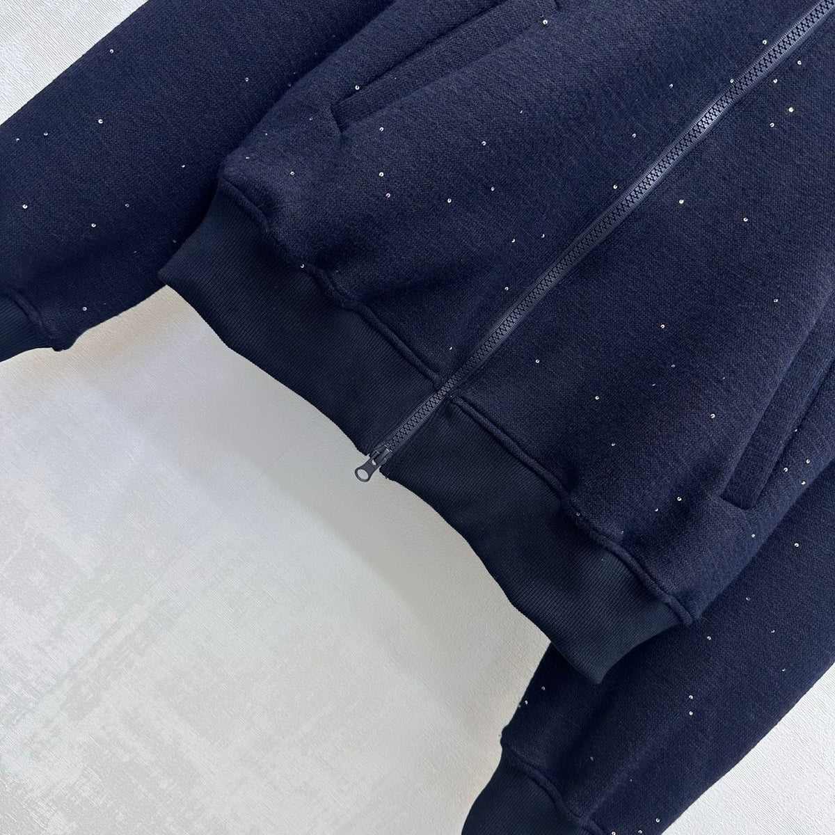Miu Miu Zip Up Jacket Navy Glitter Wool Blend 434184