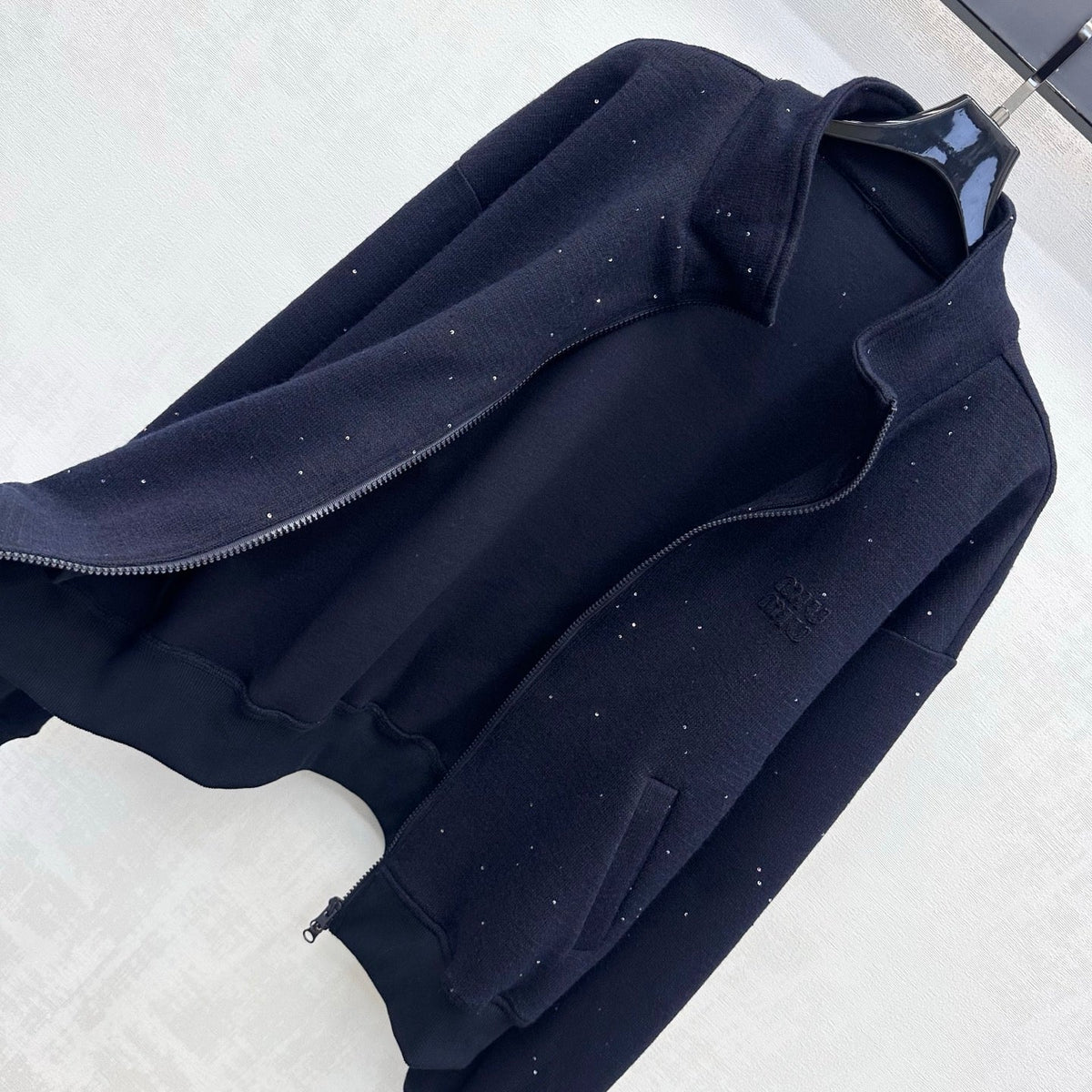 Miu Miu Zip Up Jacket Navy Glitter Wool Blend 434184