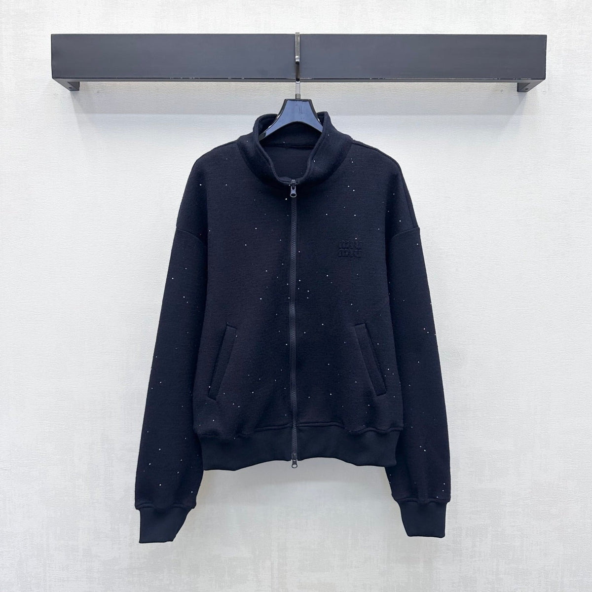 Miu Miu Zip Up Jacket Navy Glitter Wool Blend 434184
