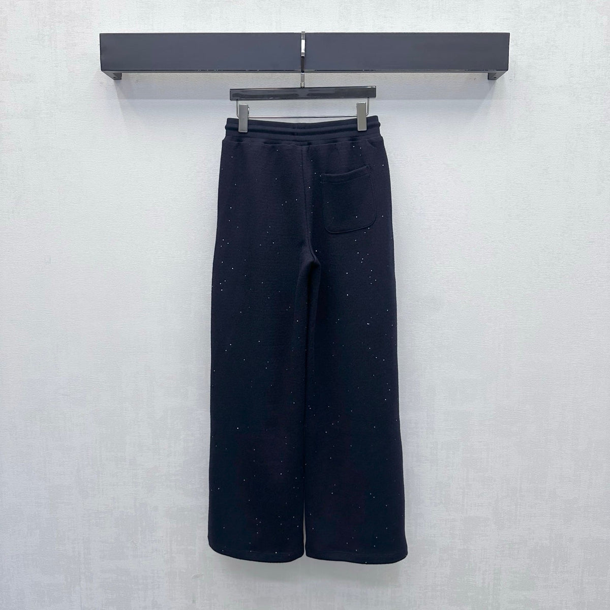 Miu Miu Wide Leg Pants Navy Glitter Wool Blend 434185