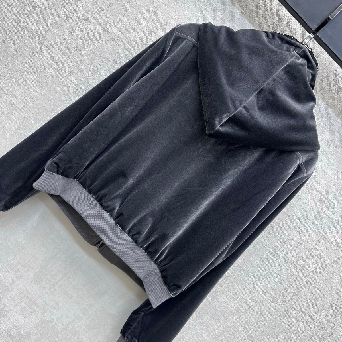 Prada Zip Up Hoodie Wide Leg Pants Set Grey Polyester Velvet 434147