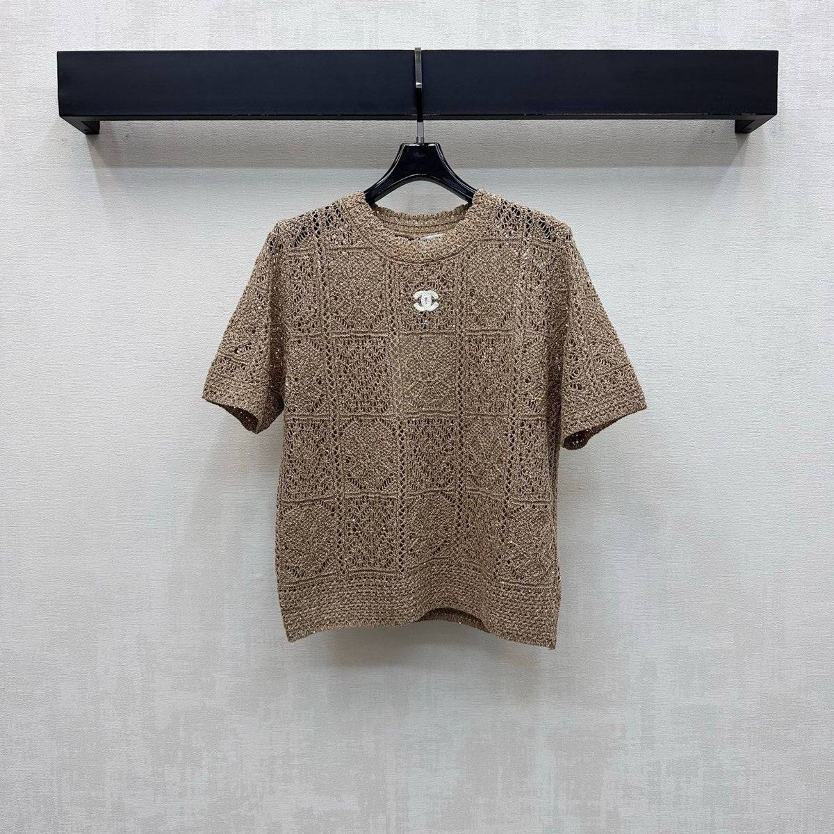 CC 26s Open Knit Short Sleeve Top Brown Wool Blend 434121