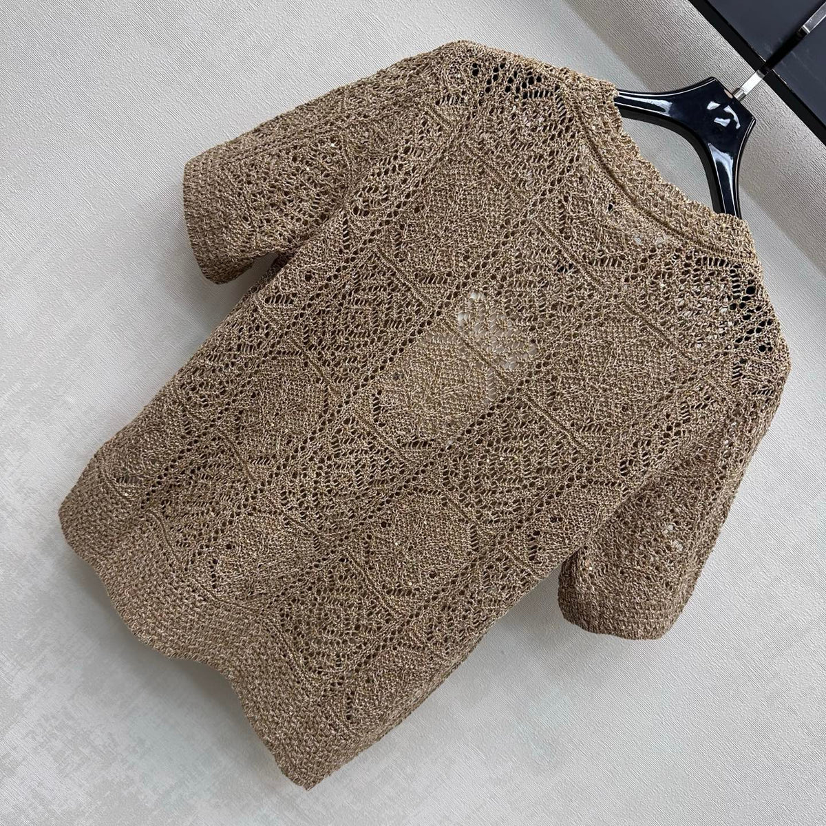 CC 26s Open Knit Short Sleeve Top Brown Wool Blend 434121