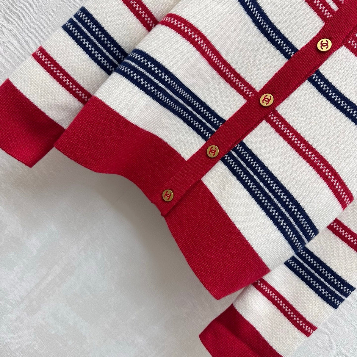 Chanel 26s Cardigan Red Striped Polo Knit 446476