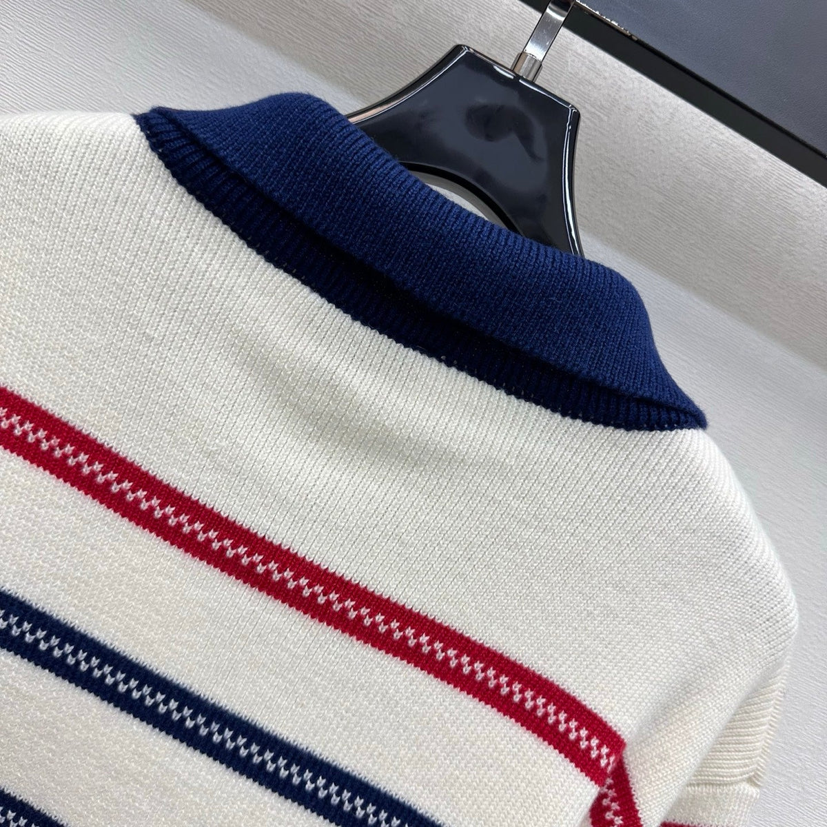 Chanel 26s Cardigan Navy Striped Polo Knit 446478