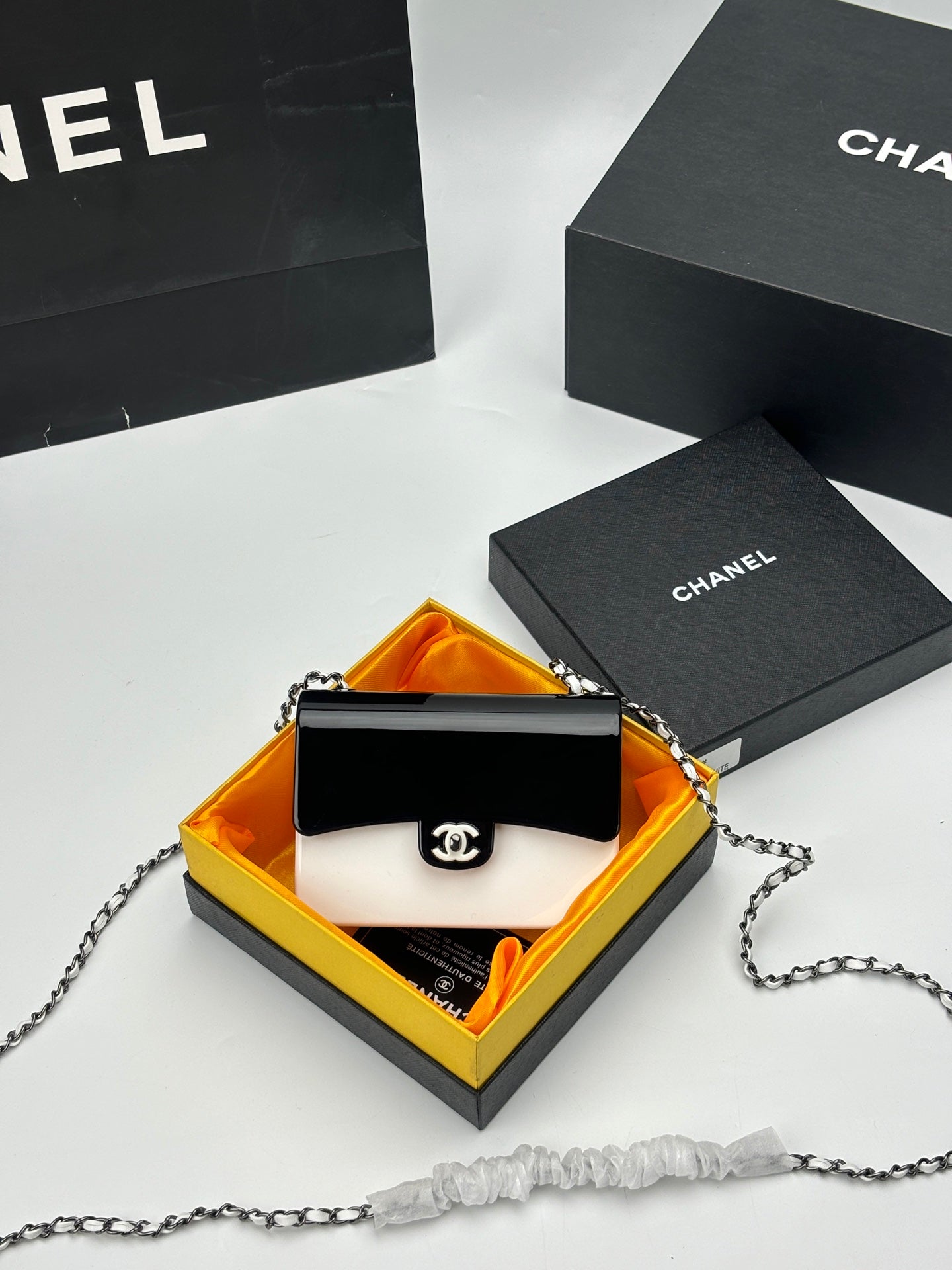 CC Evening Bag White Black Acrylic