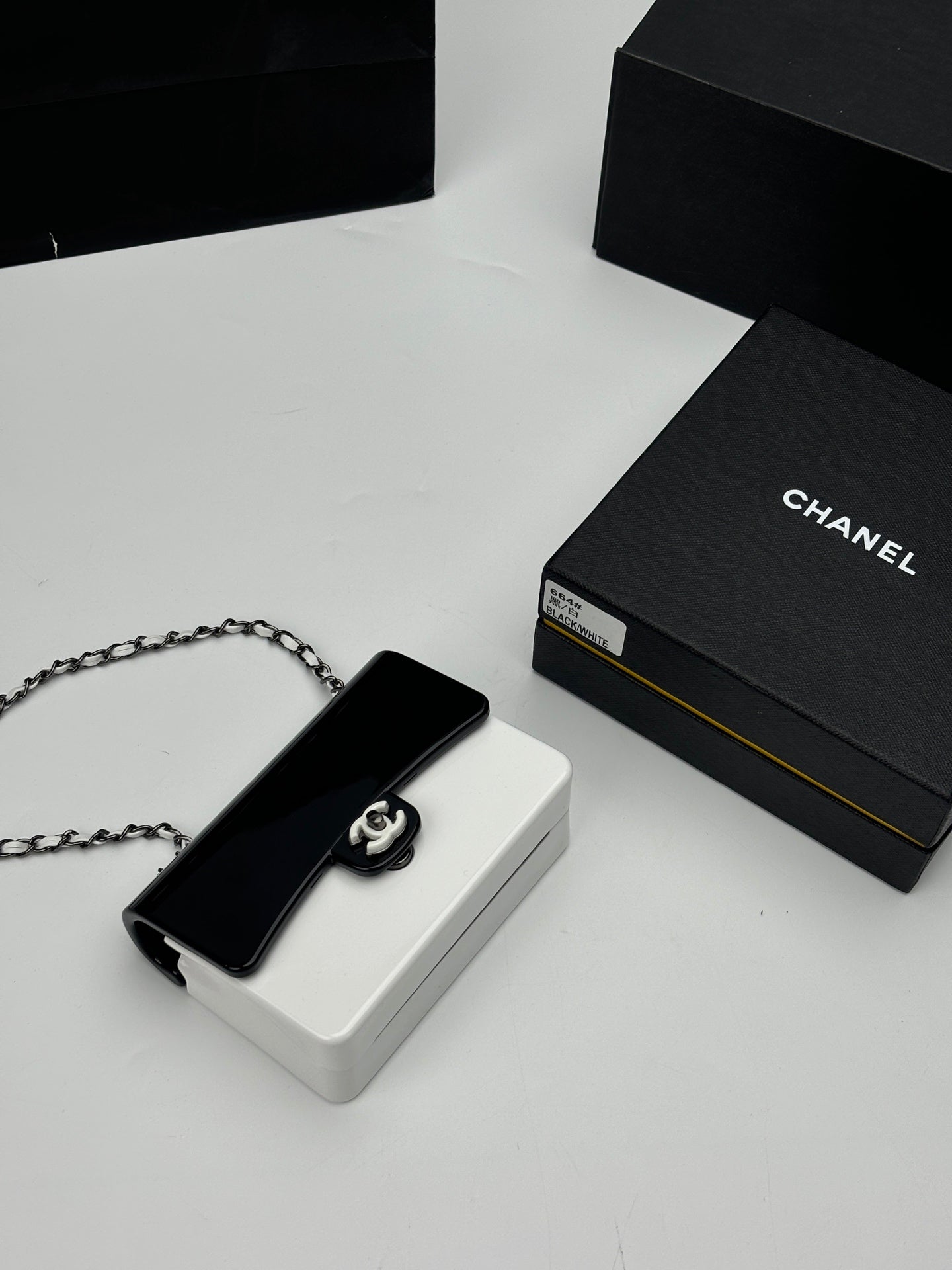 CC Evening Bag White Black Acrylic