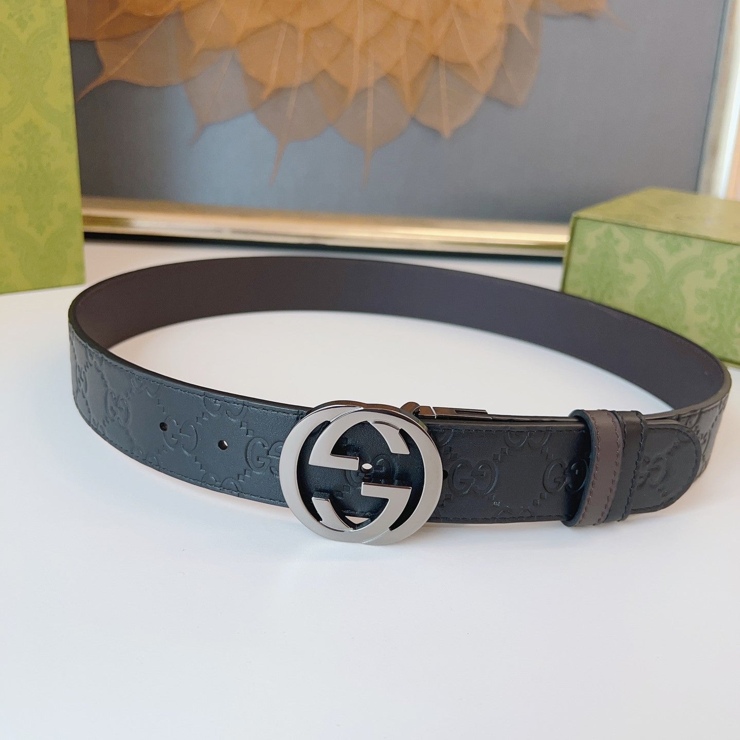 Gucci Supreme Belt Blunt Copper Buckle 37mm Black Embossed Leather