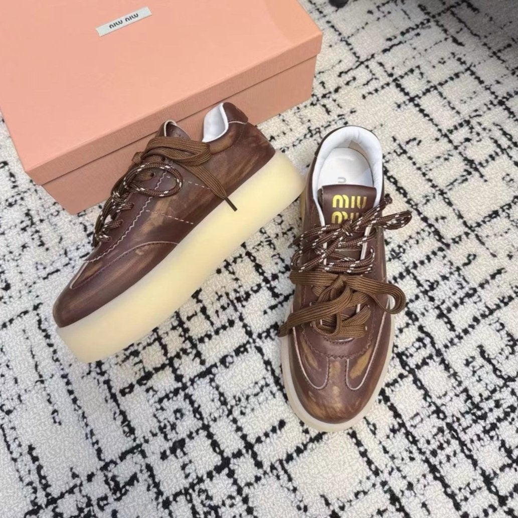 Miu Balance Sneakers Dark Brown Calfskin