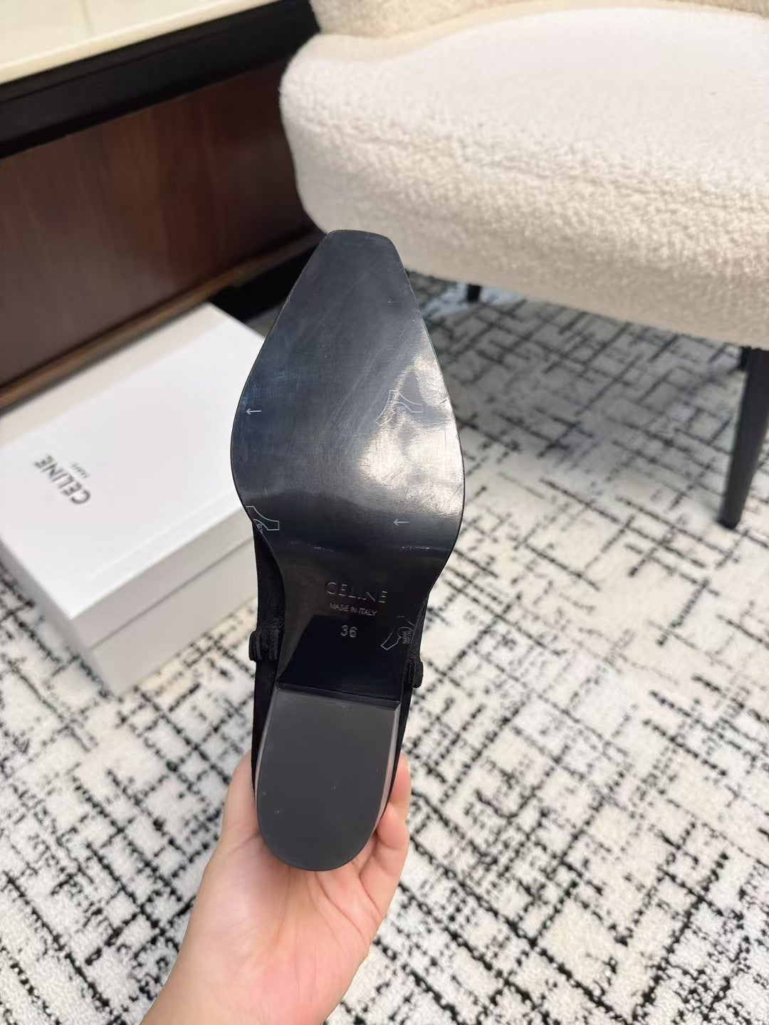 Celine 26S Western Buckle Jumping Boots 4.5cm Black Suede 118190