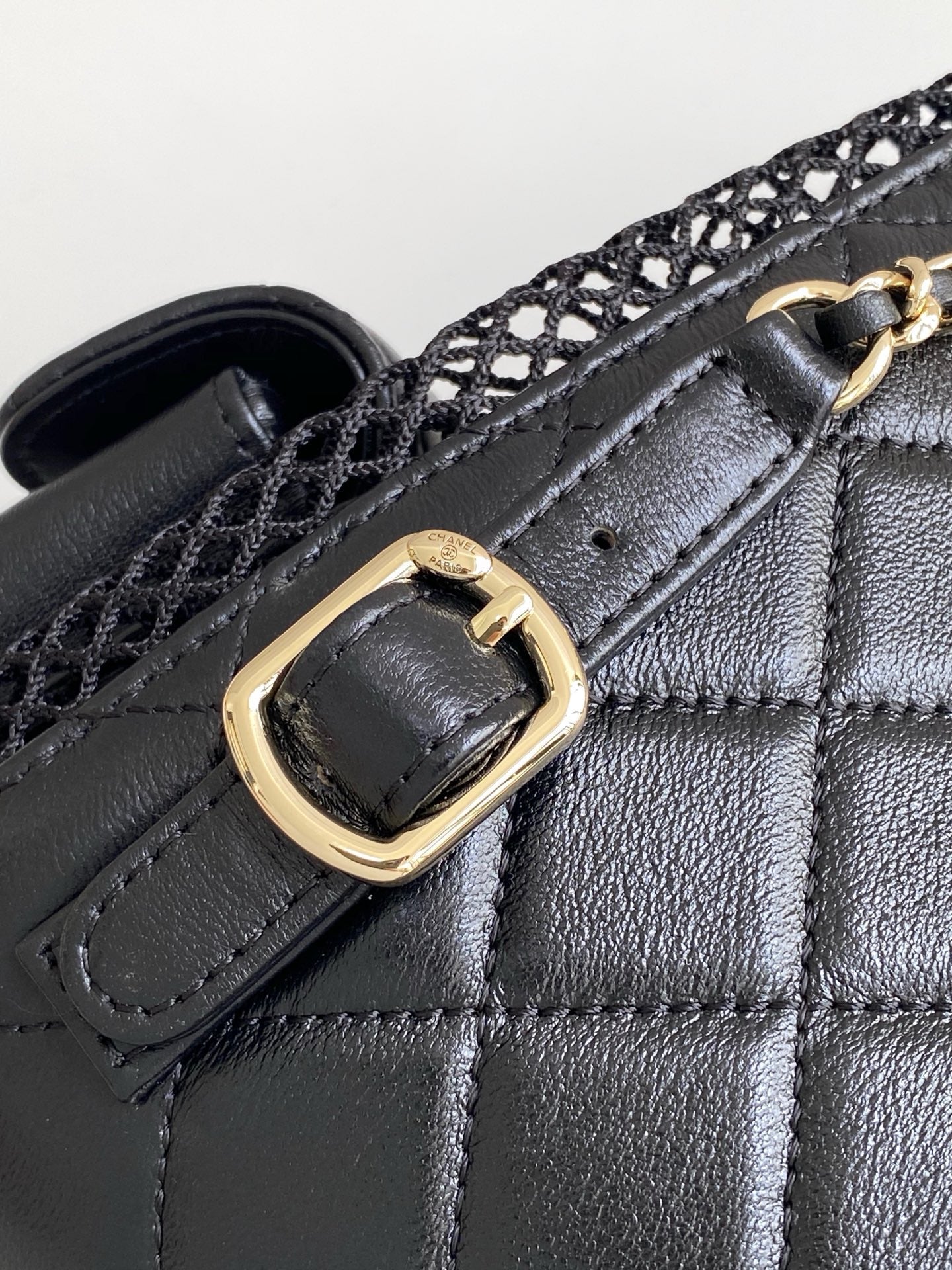 cc 25S Backpack 25cm Black Mesh Calfskin